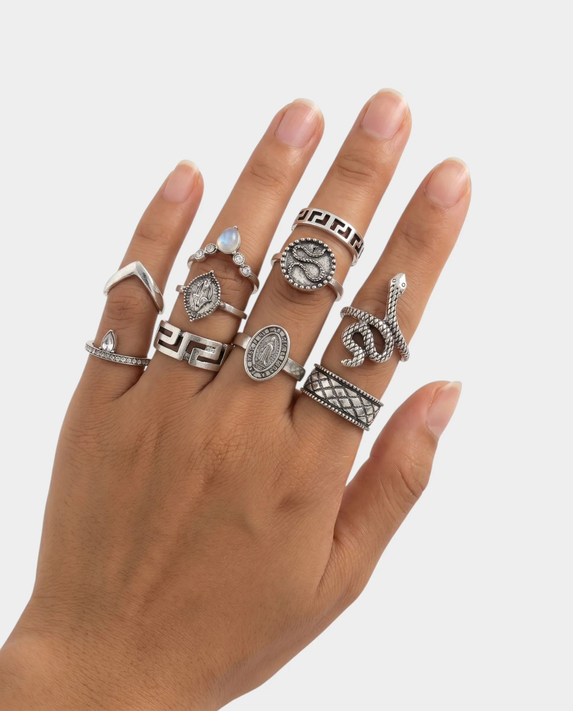 10-Piece Engraved Stackable Ring Set - Image 3