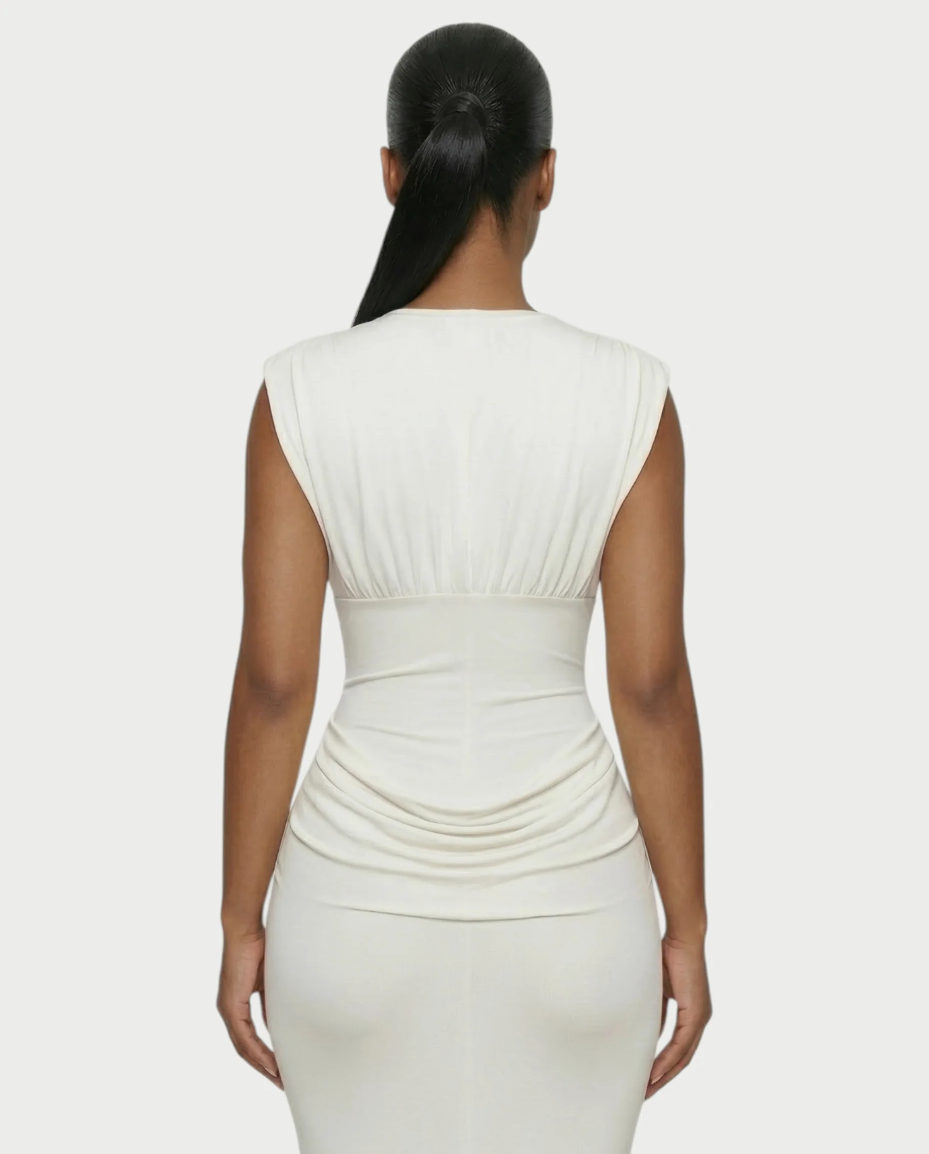 ADLEY Plunge-Neck Ruched Bodycon Maxi Dress - Image 10