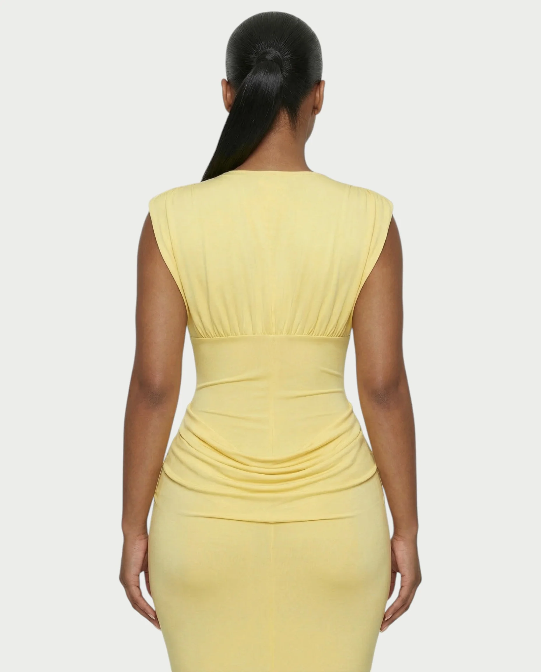 ADLEY Plunge-Neck Ruched Bodycon Maxi Dress - Image 5