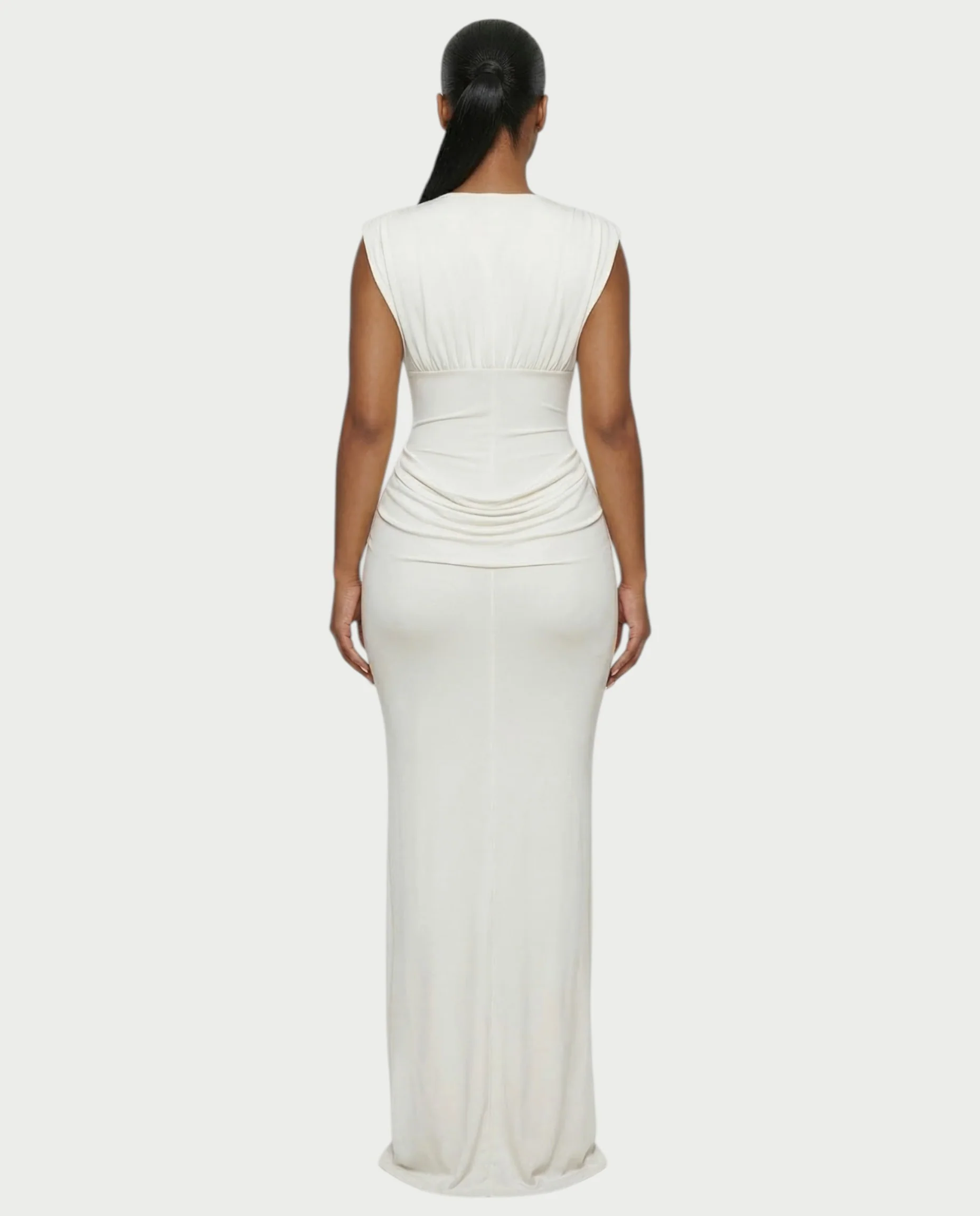 ADLEY Plunge-Neck Ruched Bodycon Maxi Dress - Image 7
