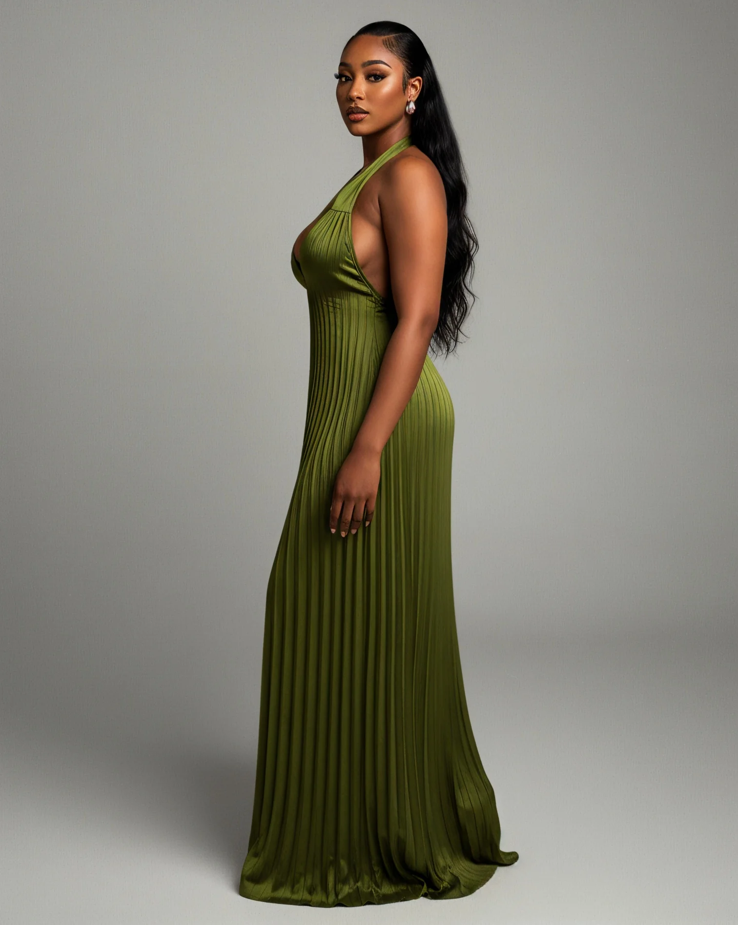 ADRIANA V-Neck Backless Pleated Maxi Dress - Image 3