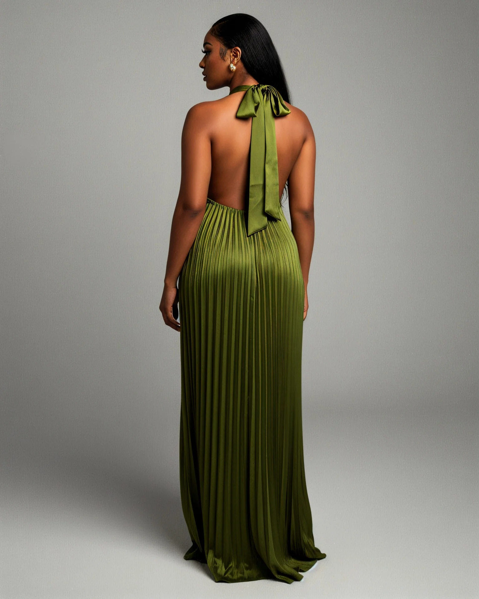 ADRIANA V-Neck Backless Pleated Maxi Dress - Image 4