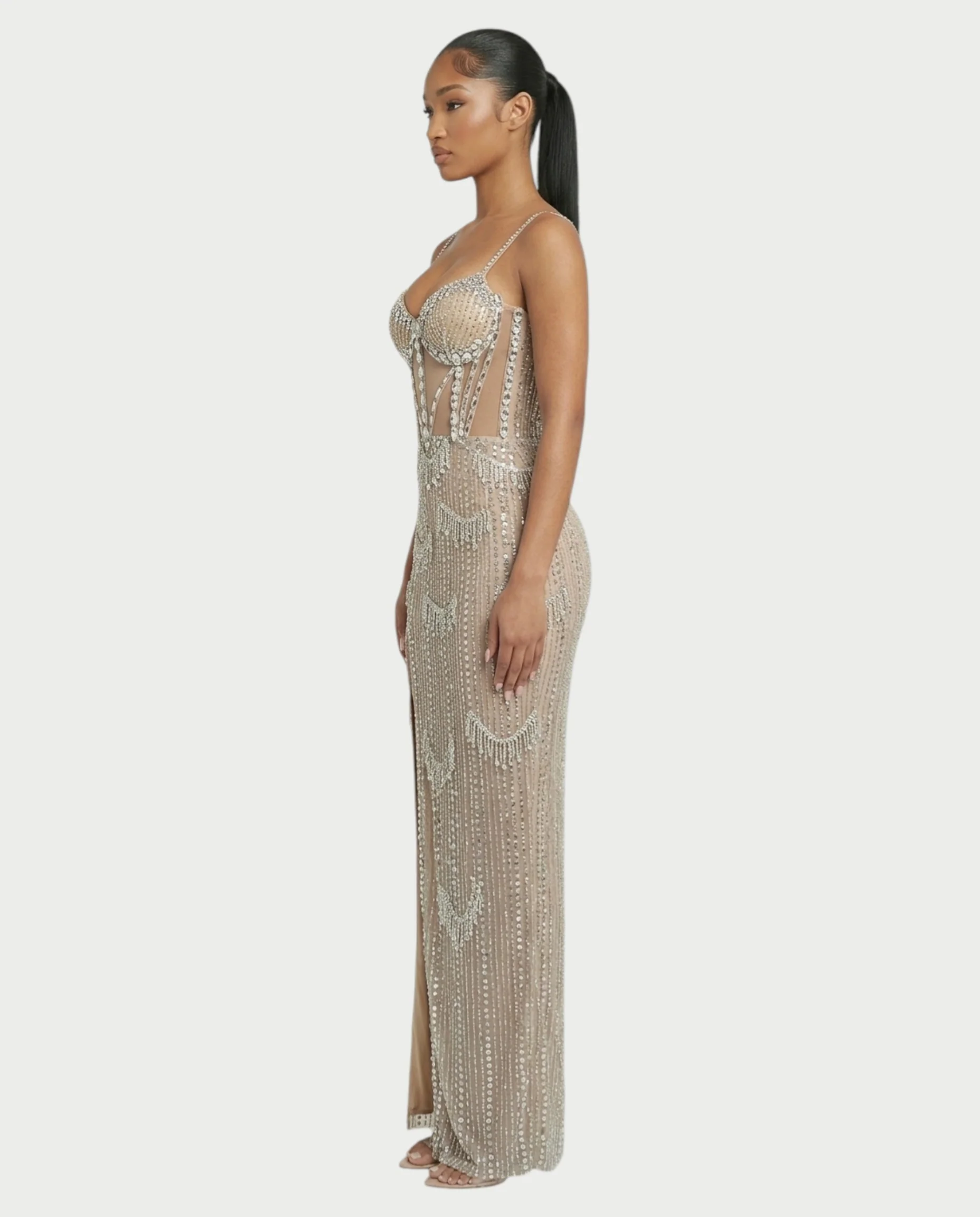 AERIS Crystal Fringe Sheer Corset Maxi Dress - Image 3
