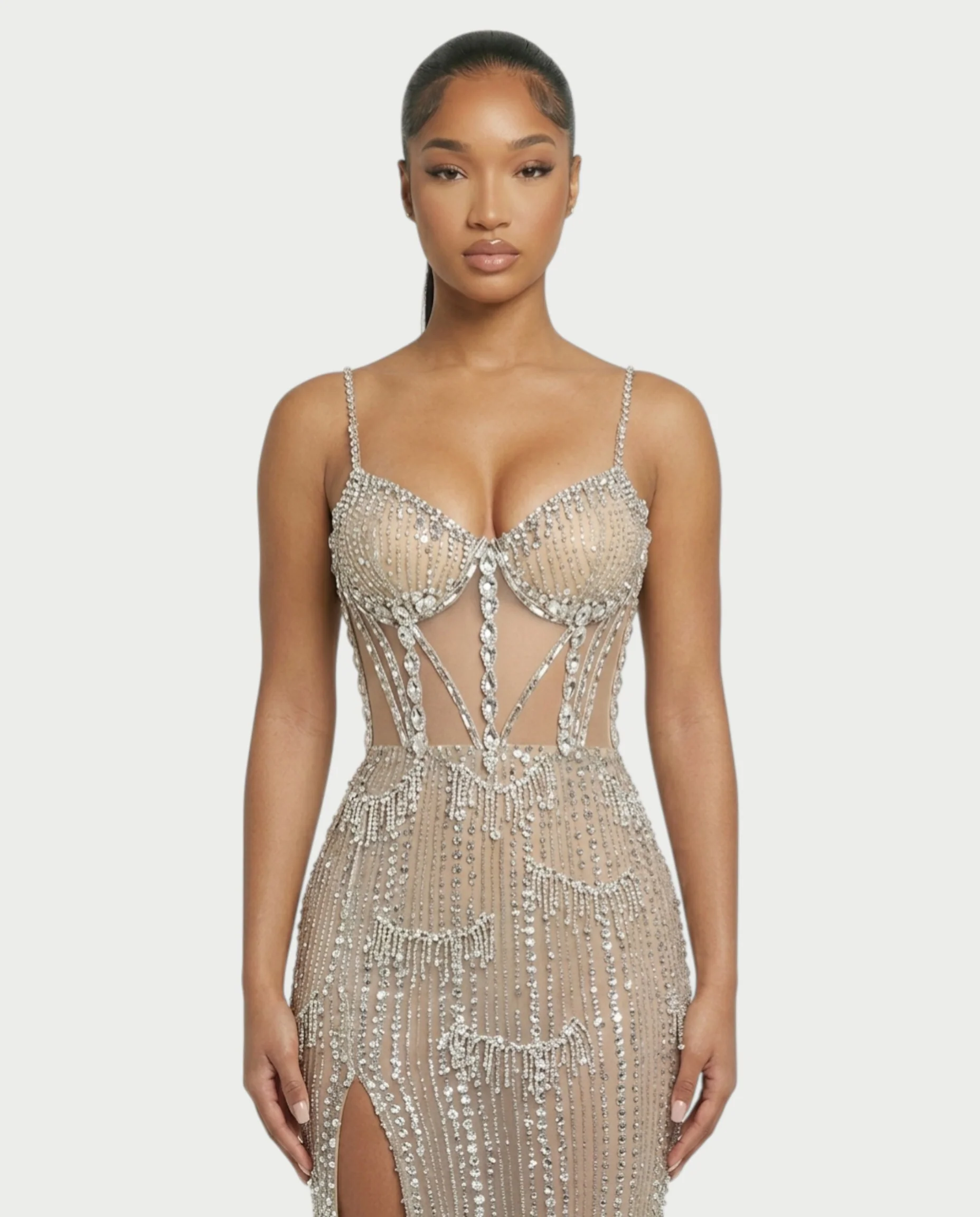 AERIS Crystal Fringe Sheer Corset Maxi Dress - Image 4