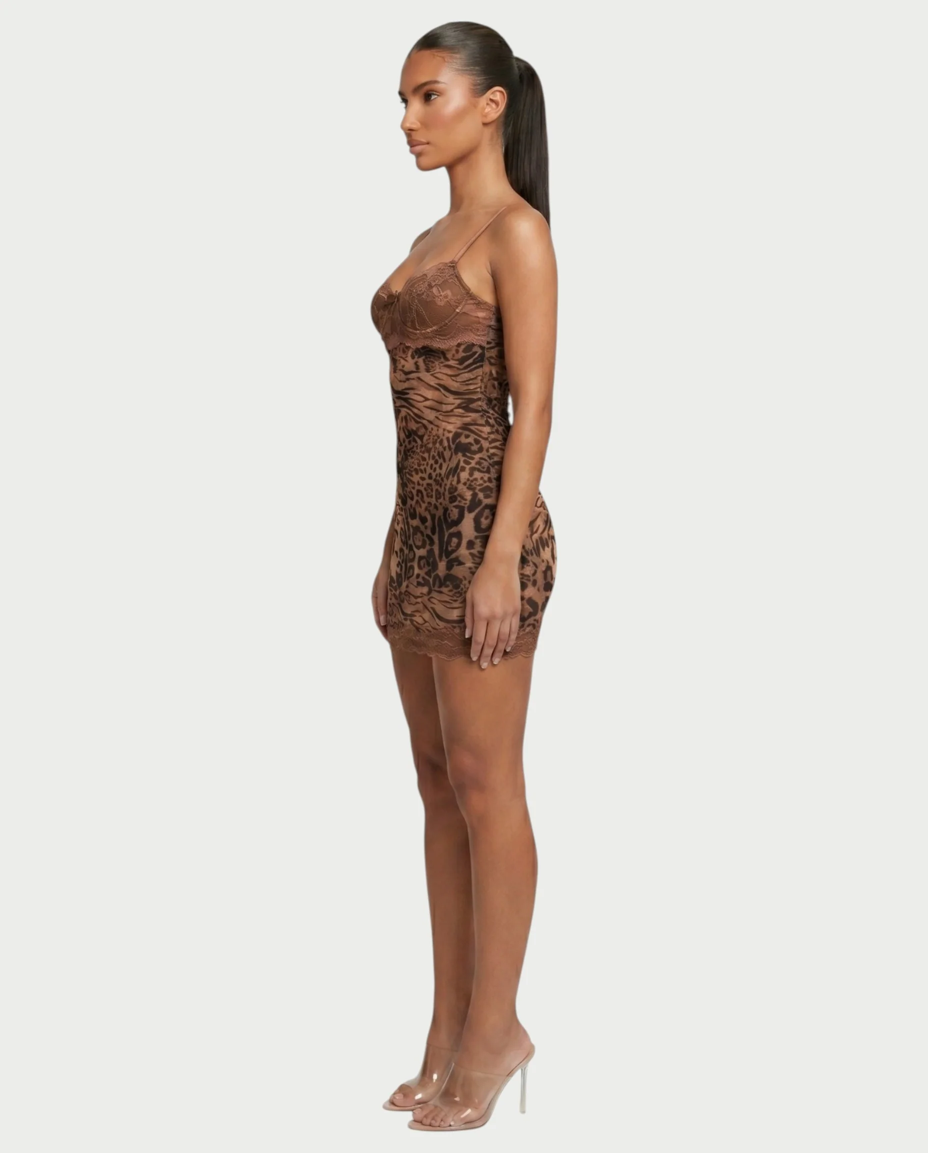 ALEYA Lace Bust Leopard Print Bodycon Mini Dress - Image 3