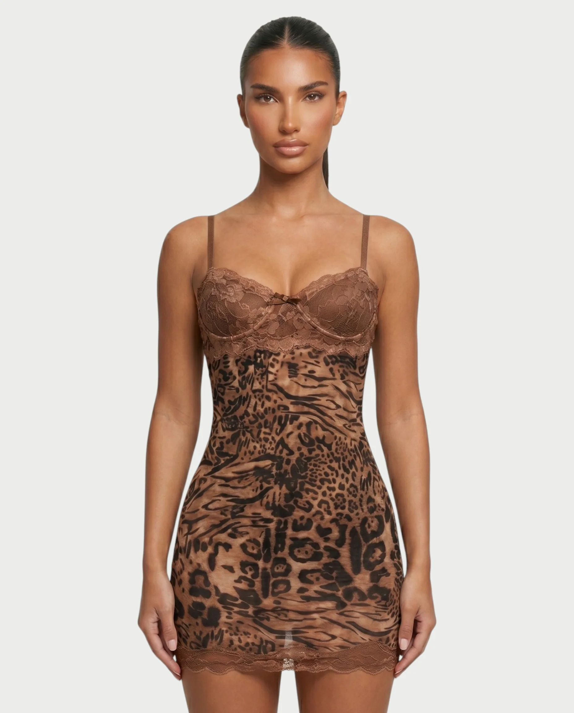 ALEYA Lace Bust Leopard Print Bodycon Mini Dress - Image 4