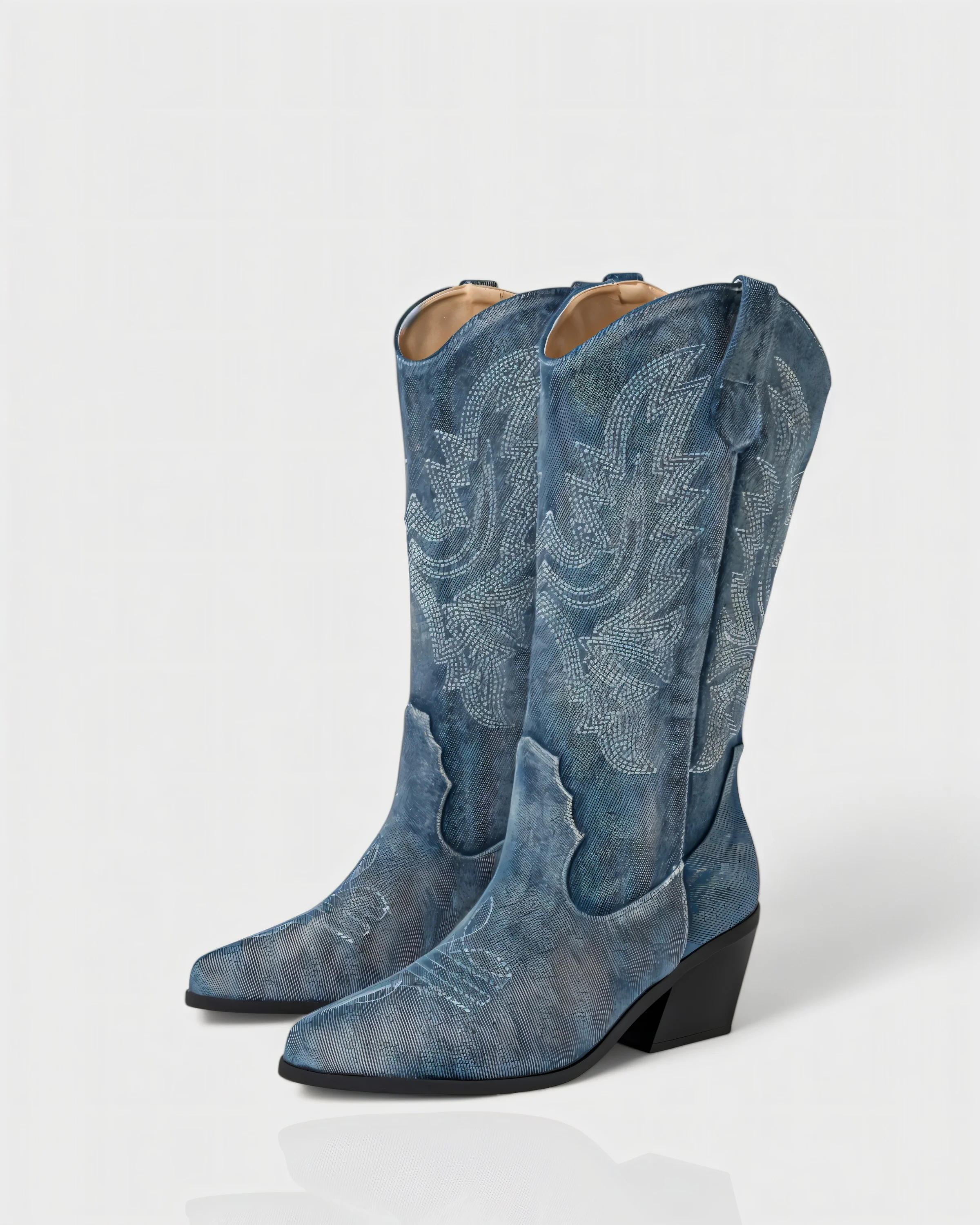 ALIANA Embroidered Denim Cowboy Boots - Image 4