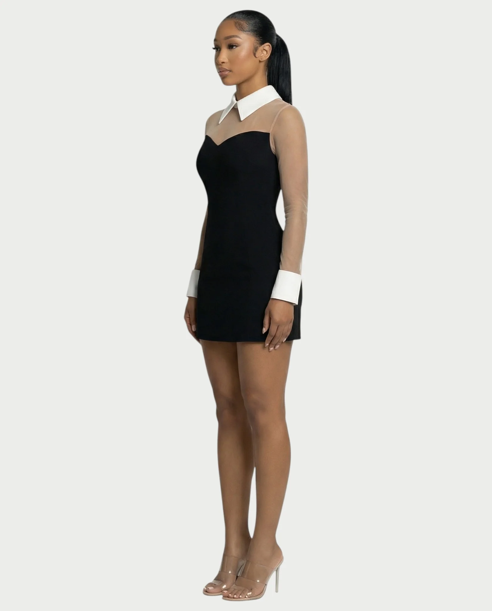 ALIRA Contrast Mesh-Collar Mini Dress - Image 3