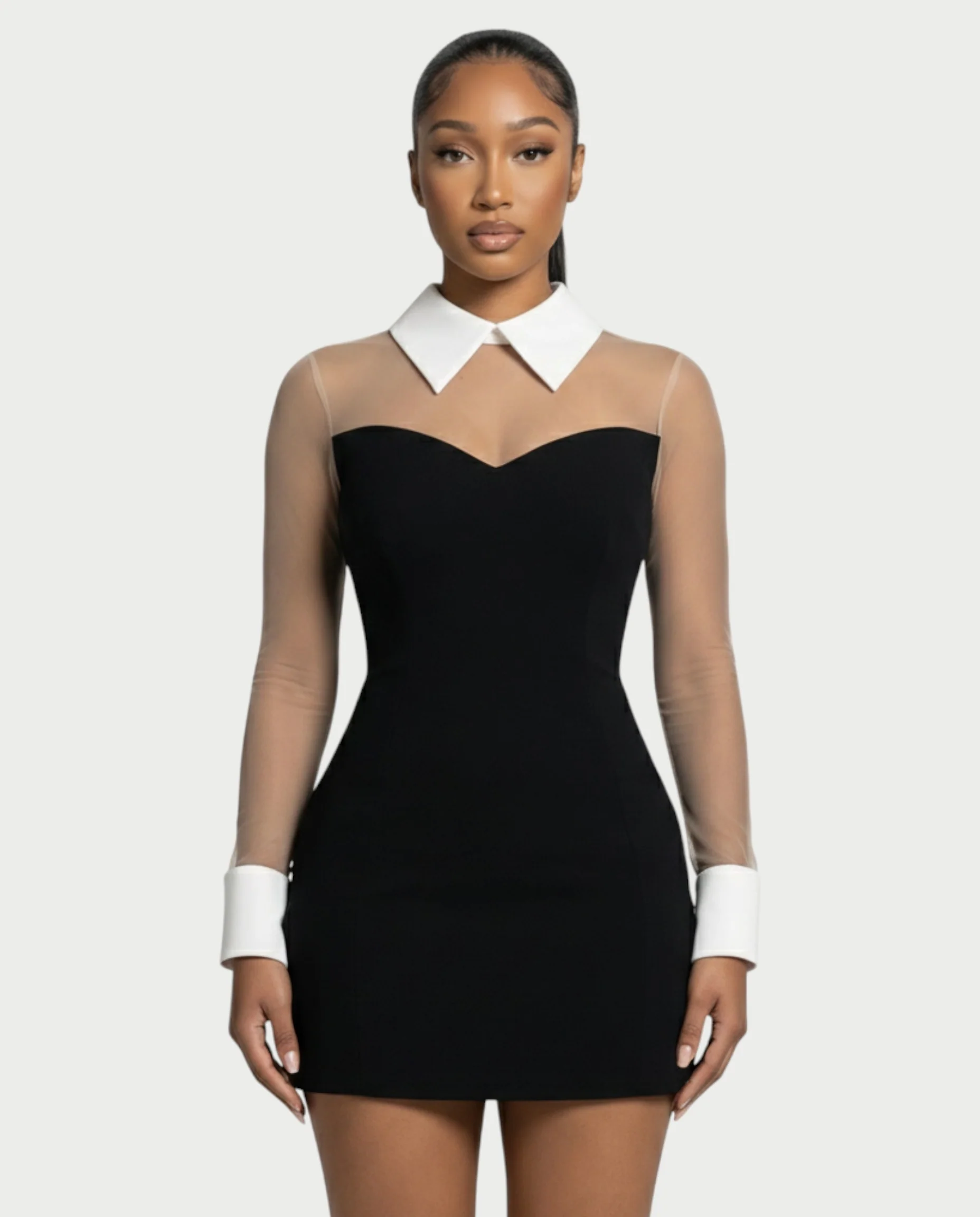 ALIRA Contrast Mesh-Collar Mini Dress - Image 4