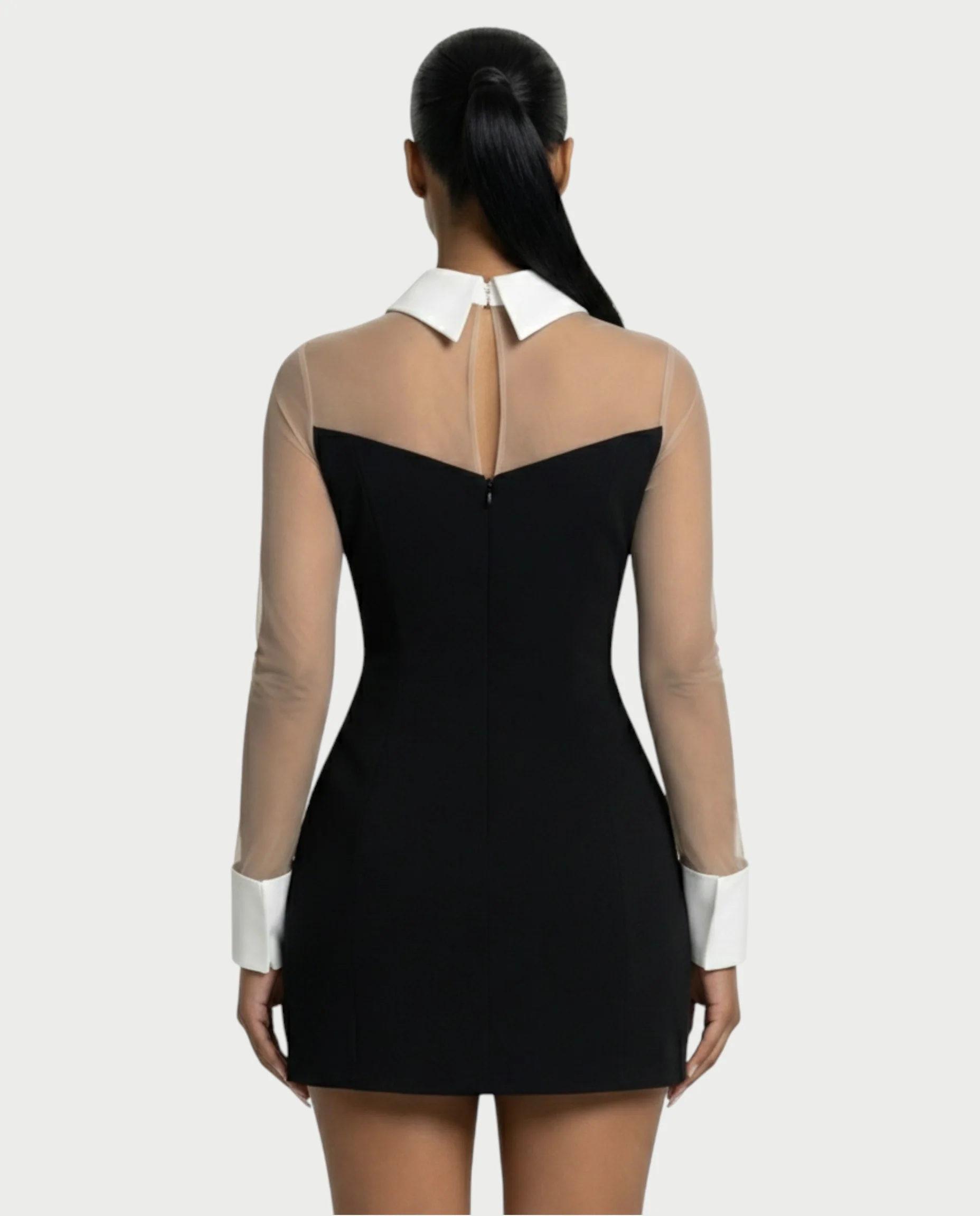 ALIRA Contrast Mesh-Collar Mini Dress - Image 5