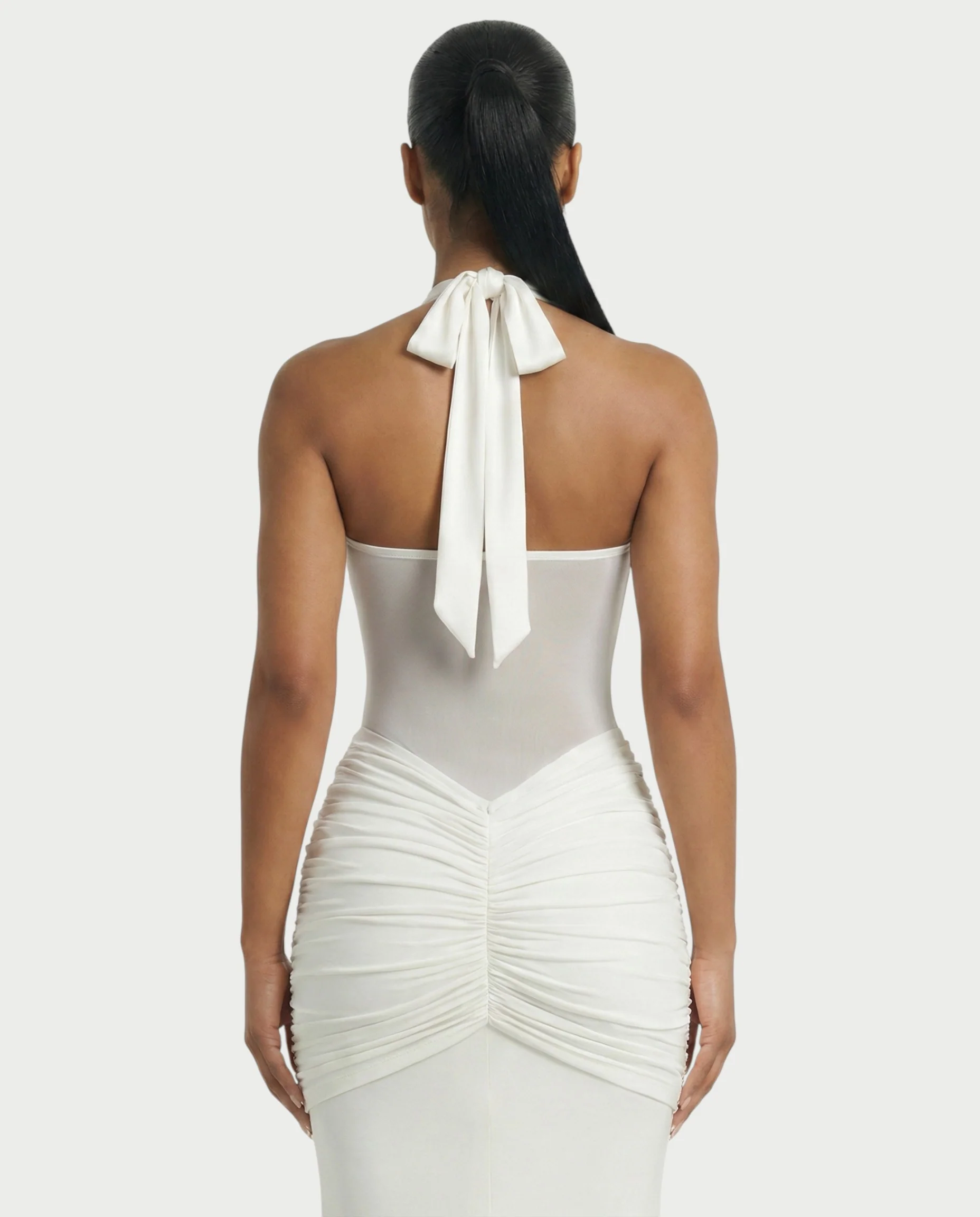 ALLEYA Halterneck Ruched Mesh Panel Maxi Dress - Image 10
