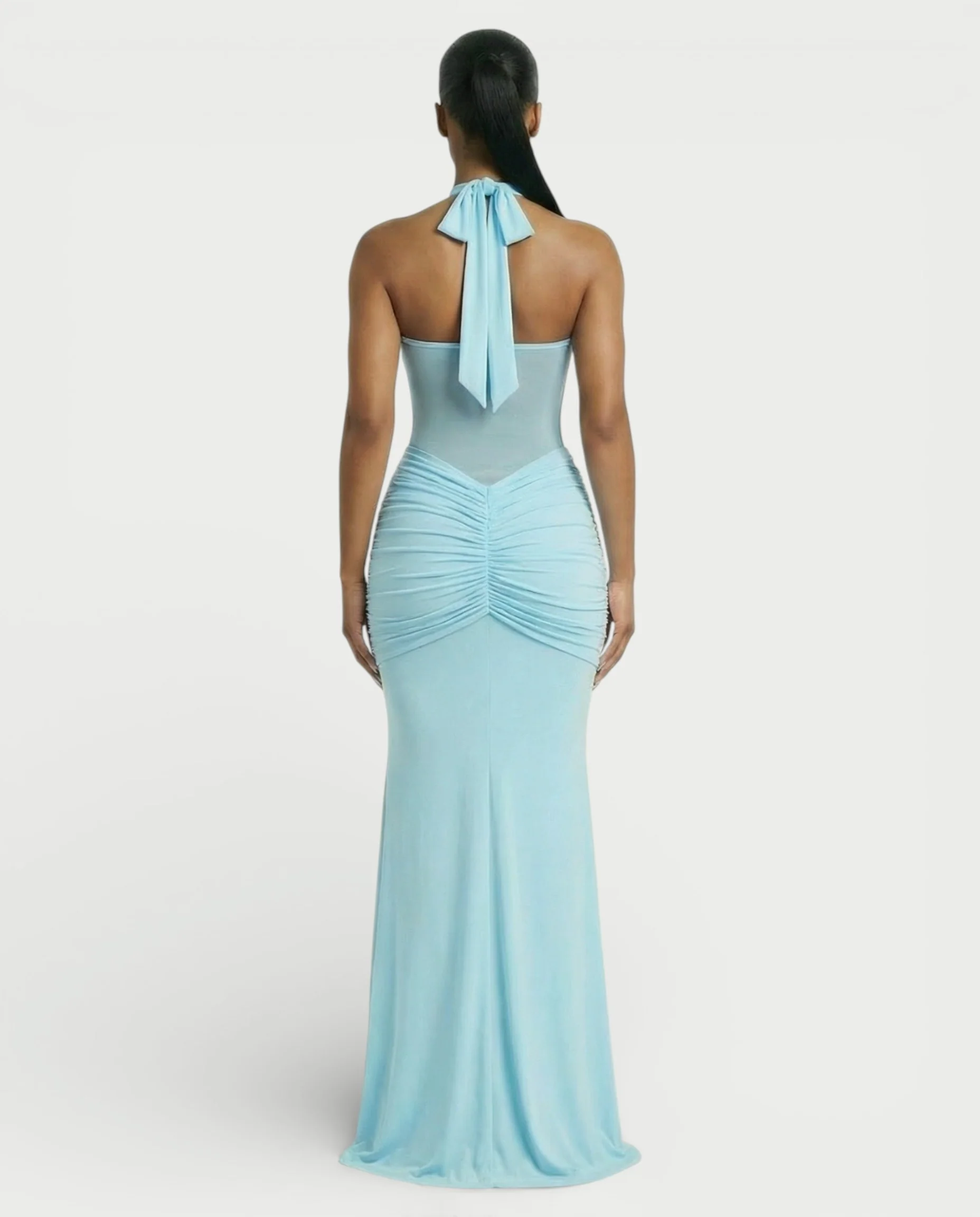 ALLEYA Halterneck Ruched Mesh Panel Maxi Dress - Image 14