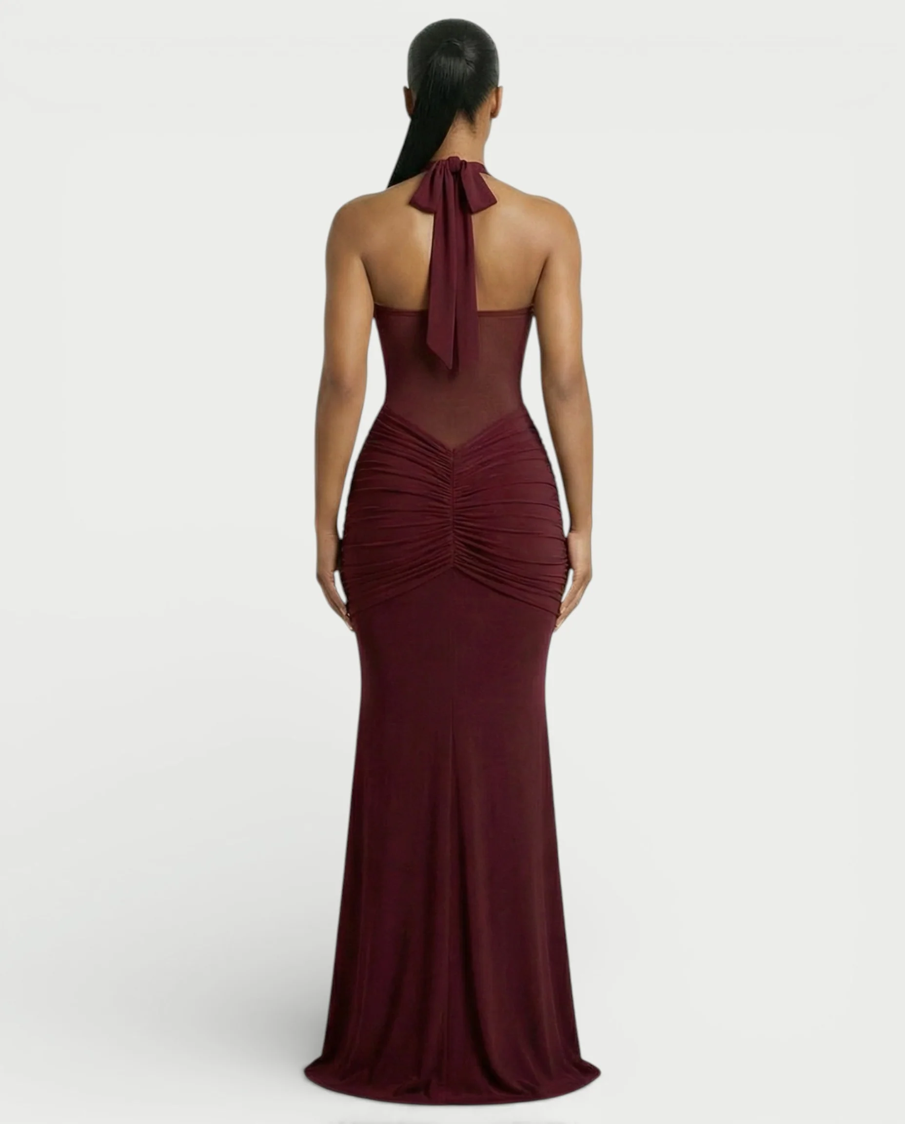ALLEYA Halterneck Ruched Mesh Panel Maxi Dress - Image 19