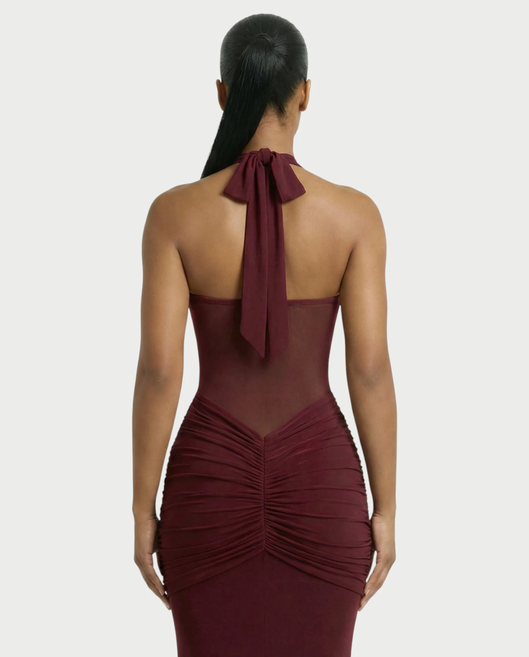 ALLEYA Halterneck Ruched Mesh Panel Maxi Dress - Image 20