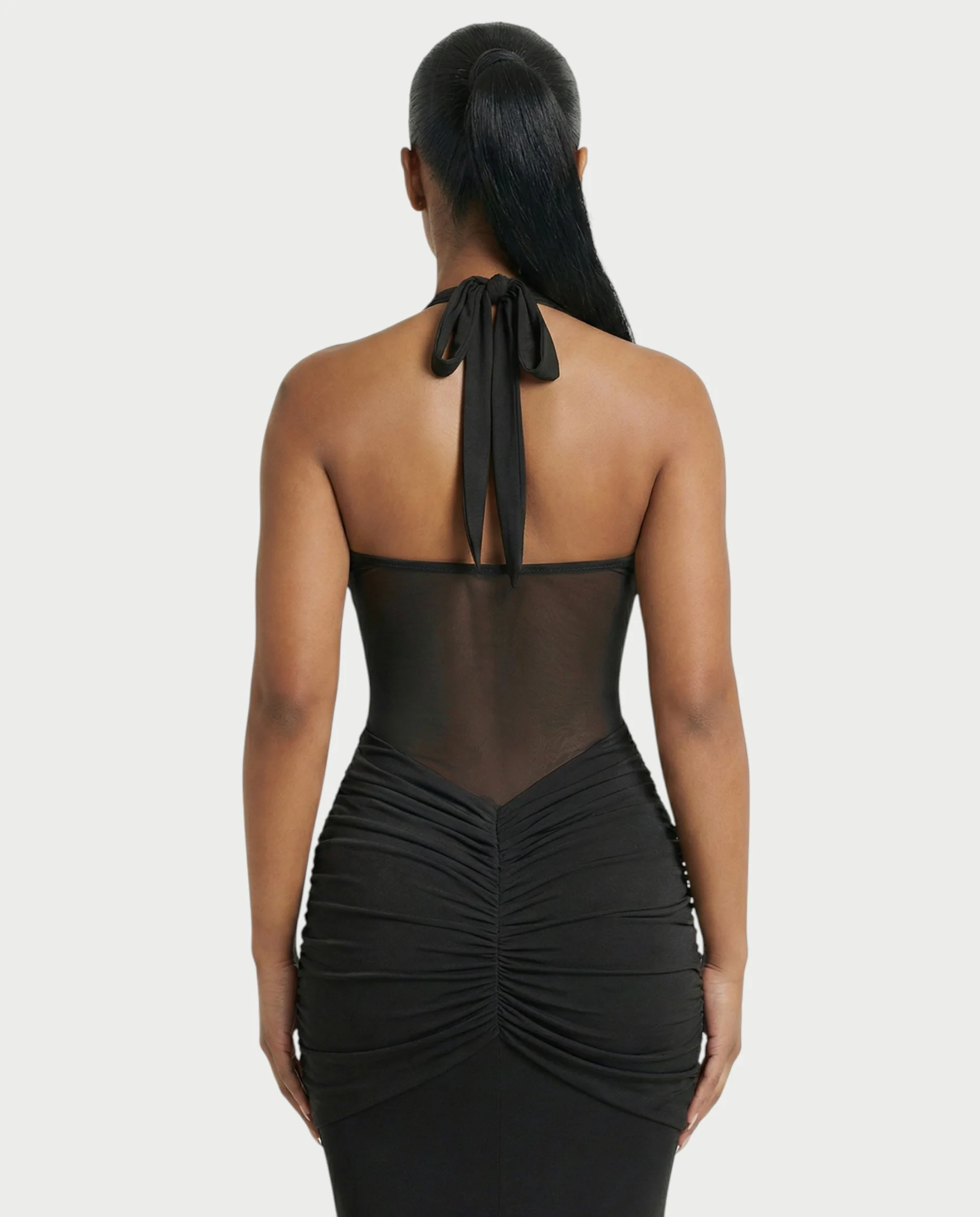 ALLEYA Halterneck Ruched Mesh Panel Maxi Dress - Image 25