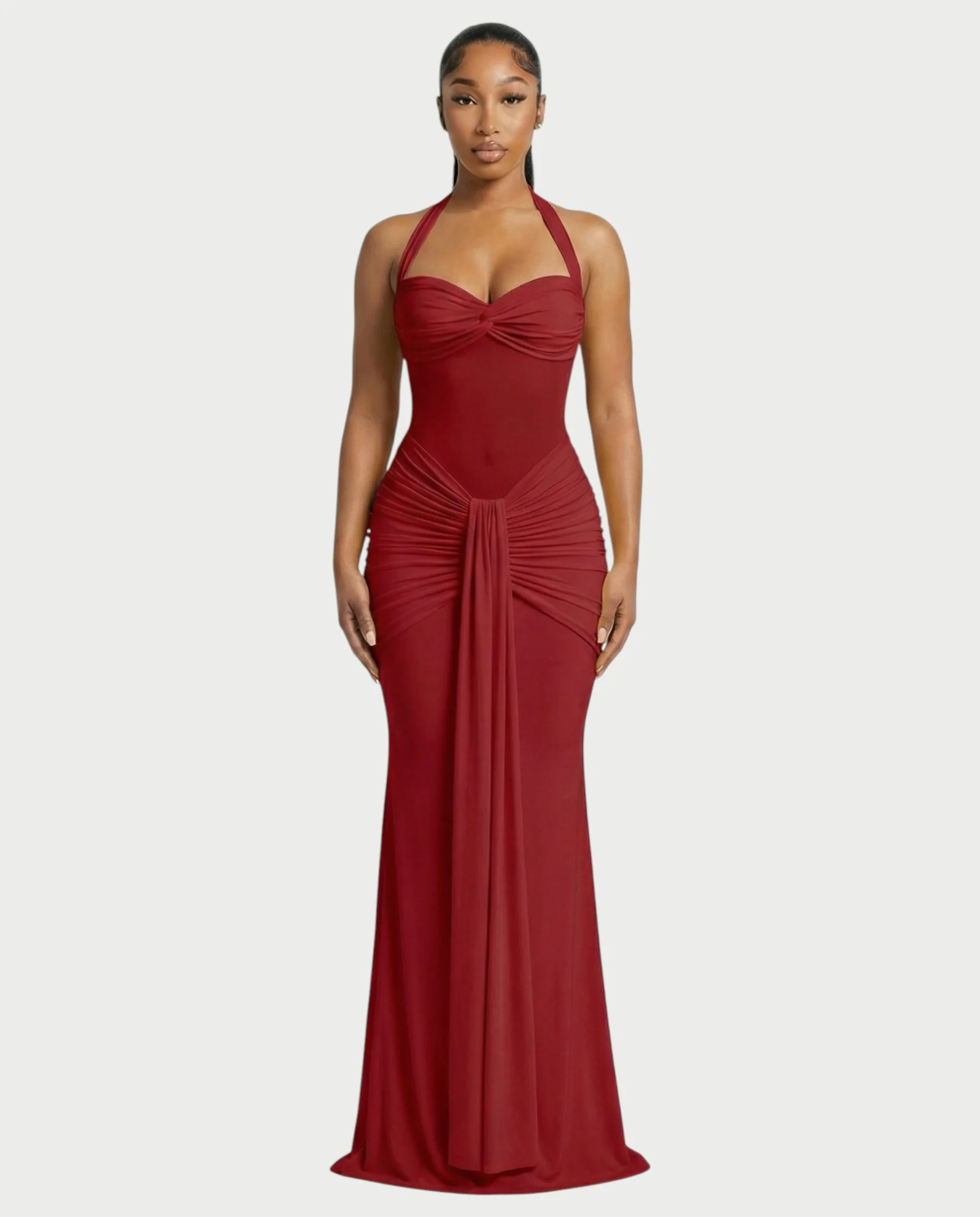 ALLEYA Halterneck Ruched Mesh Panel Maxi Dress - Image 26