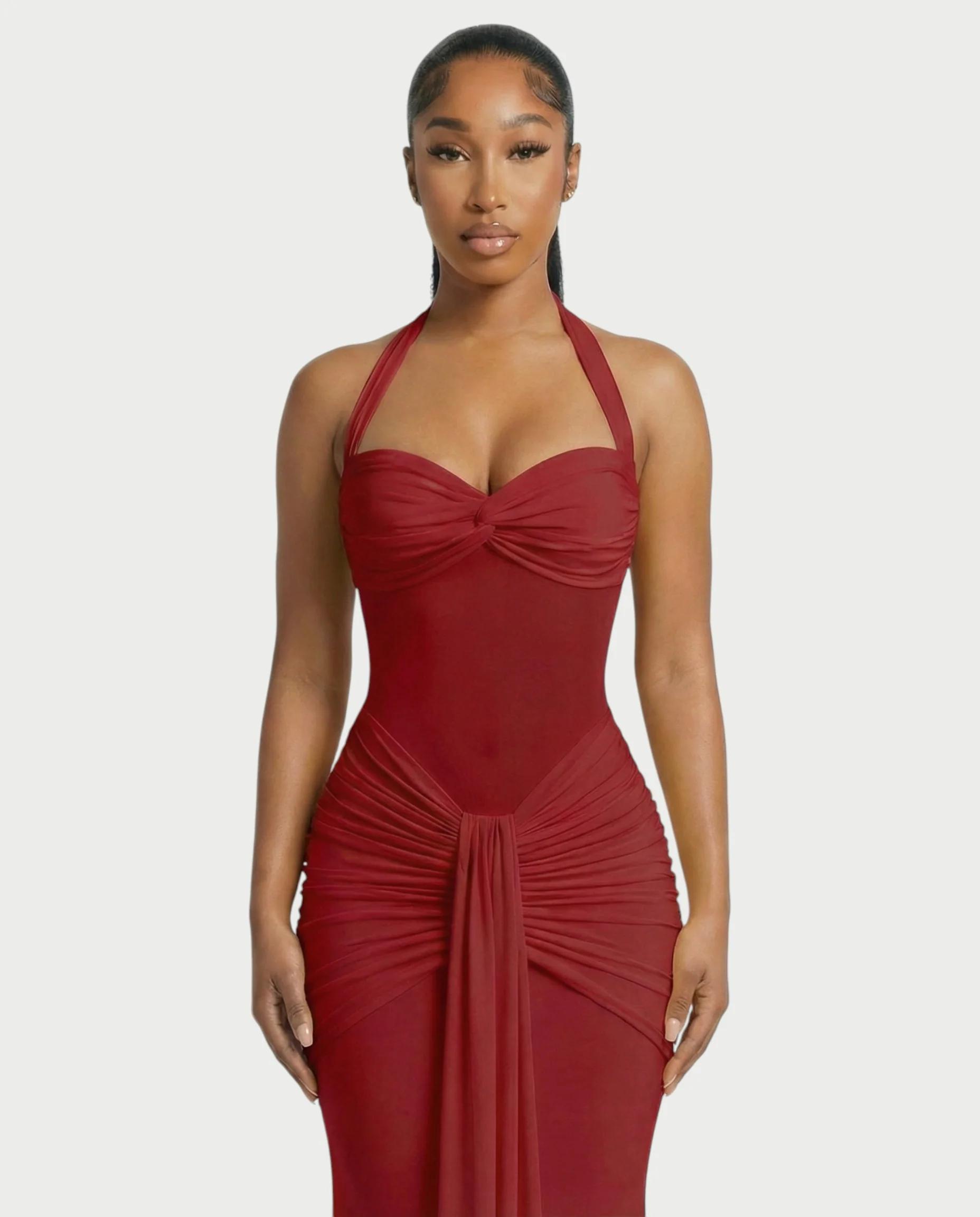 ALLEYA Halterneck Ruched Mesh Panel Maxi Dress - Image 27