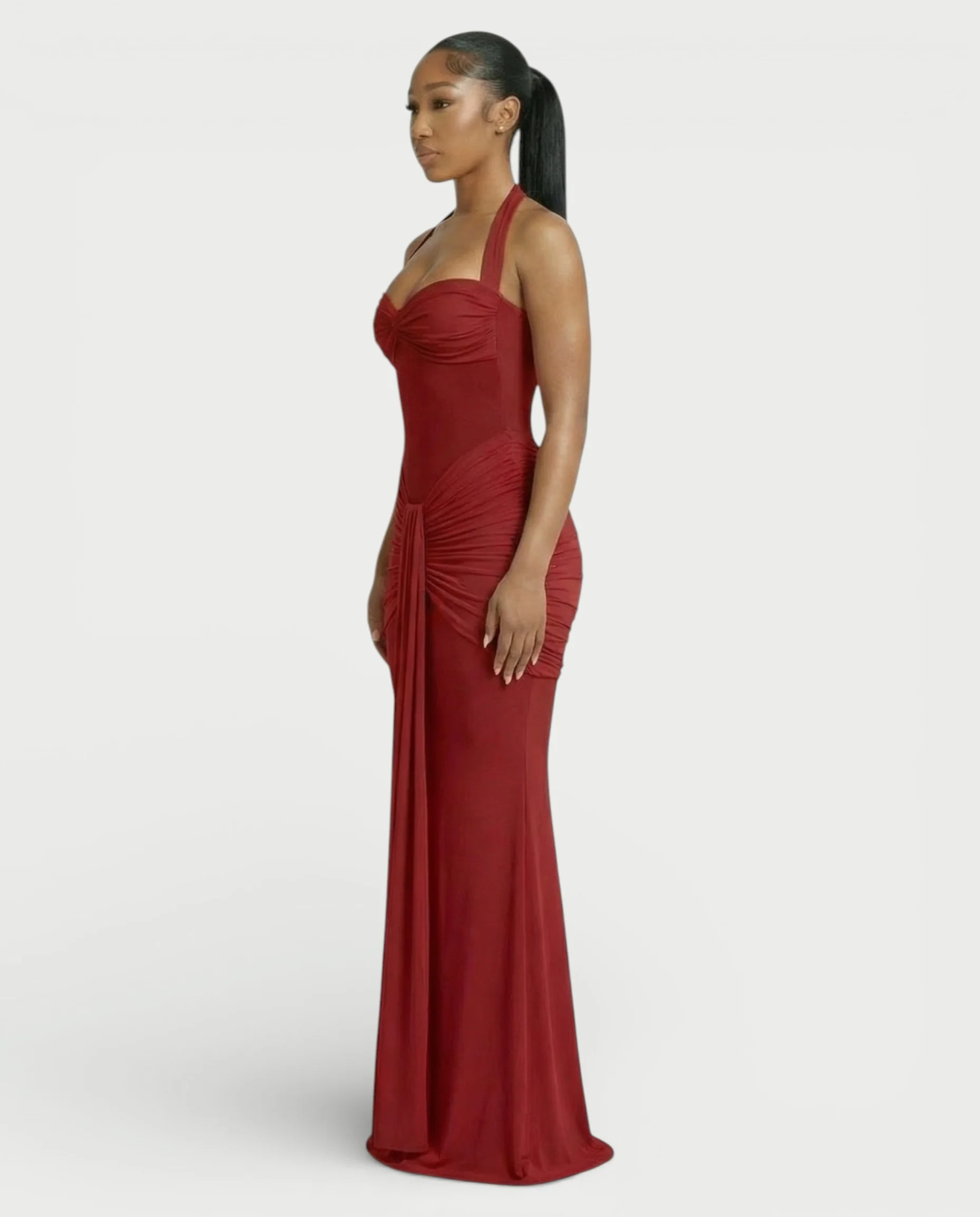 ALLEYA Halterneck Ruched Mesh Panel Maxi Dress - Image 28