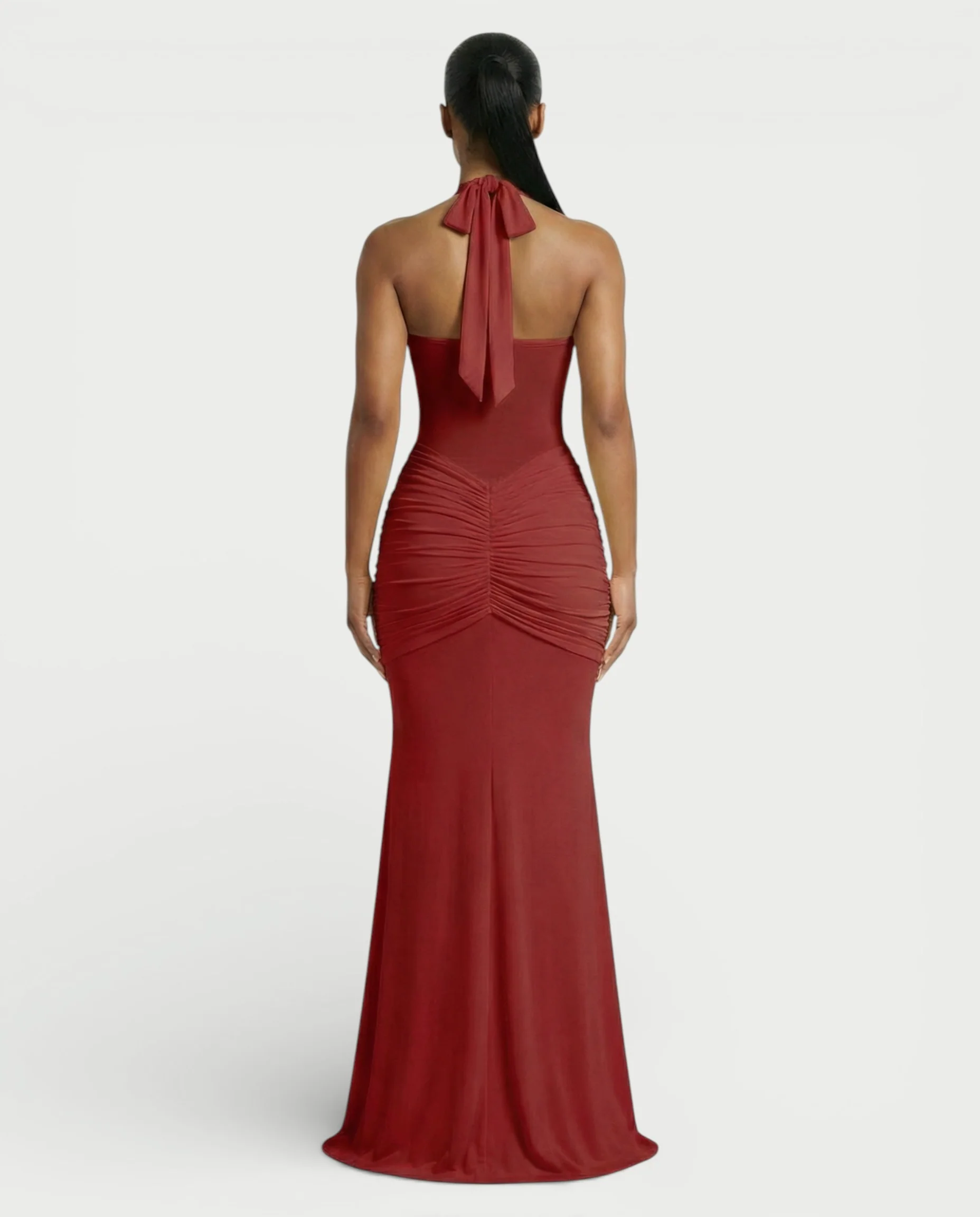 ALLEYA Halterneck Ruched Mesh Panel Maxi Dress - Image 29