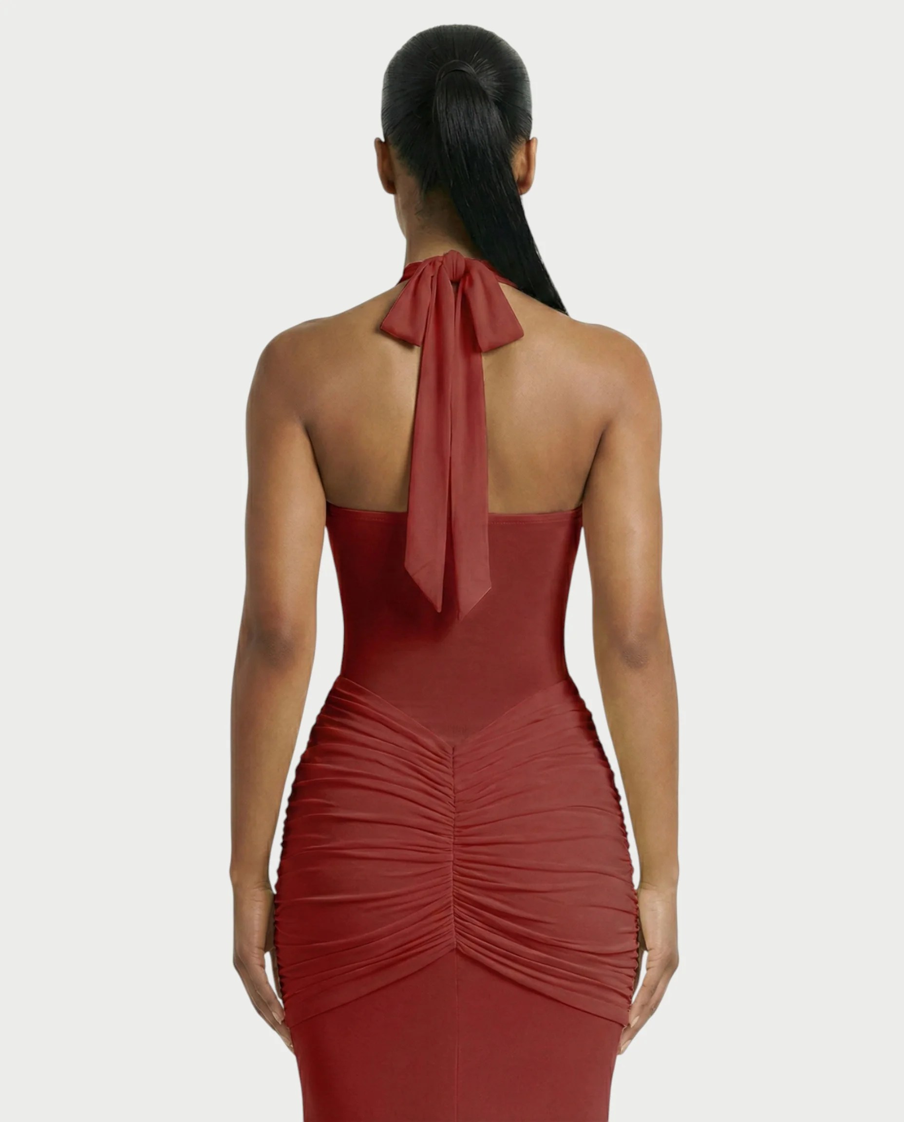 ALLEYA Halterneck Ruched Mesh Panel Maxi Dress - Image 30