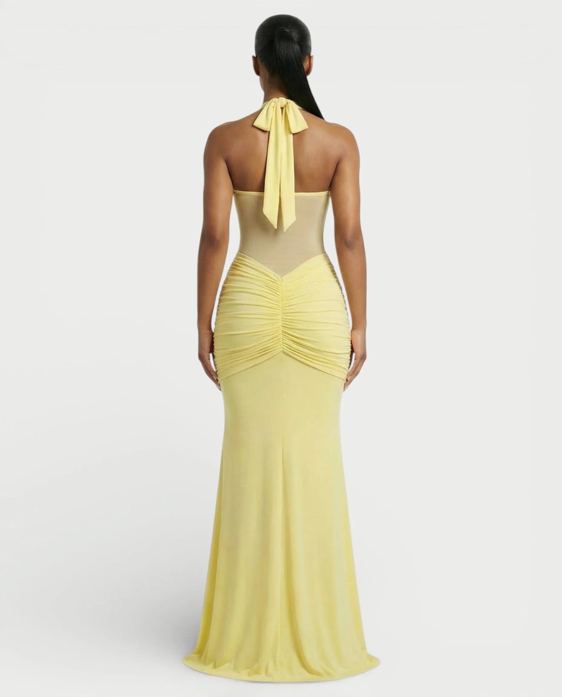 ALLEYA Halterneck Ruched Mesh Panel Maxi Dress - Image 4