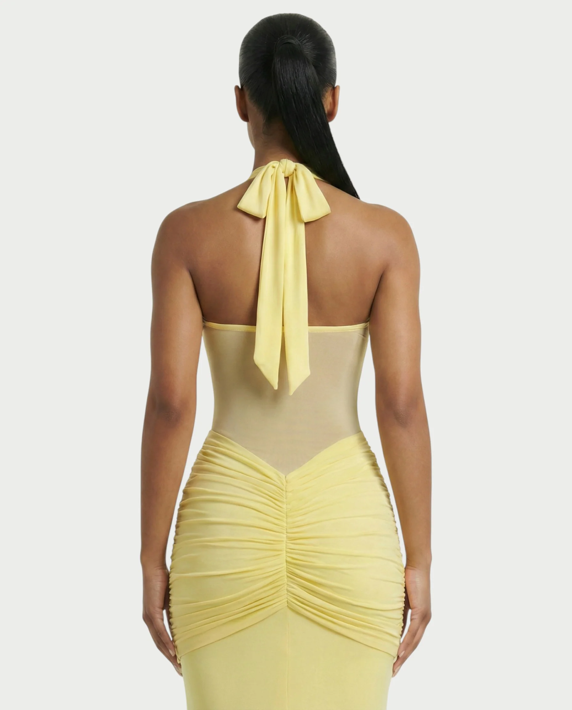 ALLEYA Halterneck Ruched Mesh Panel Maxi Dress - Image 5