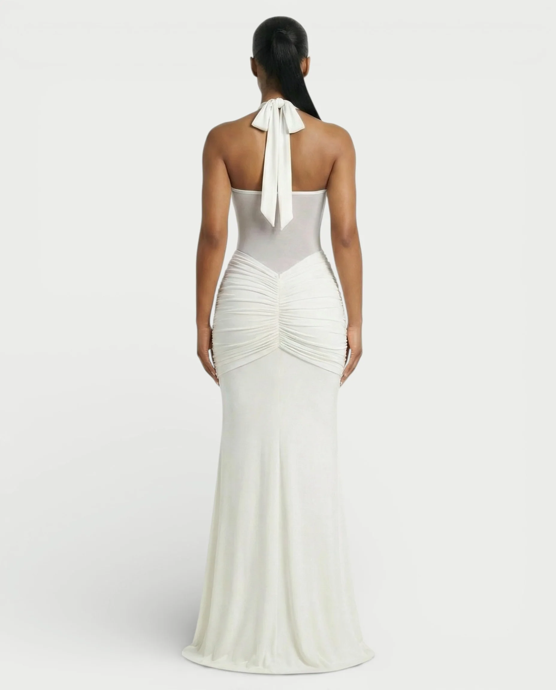 ALLEYA Halterneck Ruched Mesh Panel Maxi Dress - Image 9