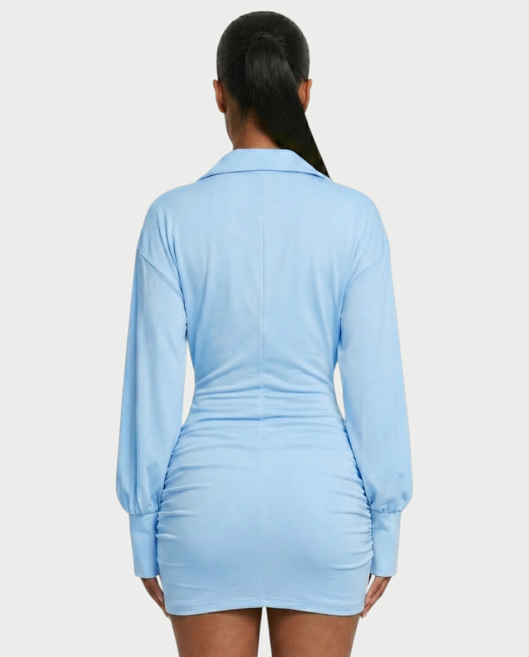 ALMINA Ruched Wrap Shirt Bodycon Mini Dress - Image 10