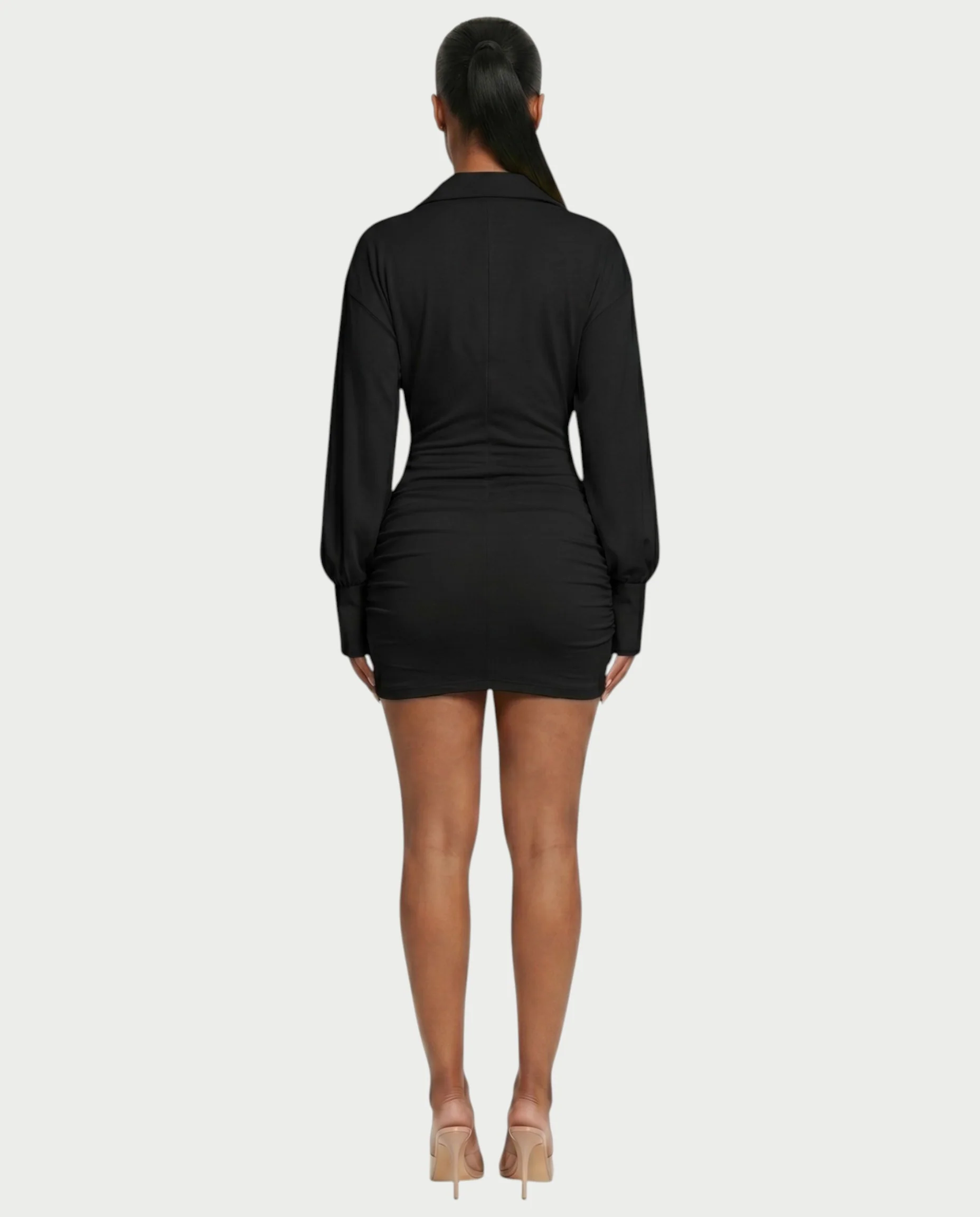 ALMINA Ruched Wrap Shirt Bodycon Mini Dress - Image 12