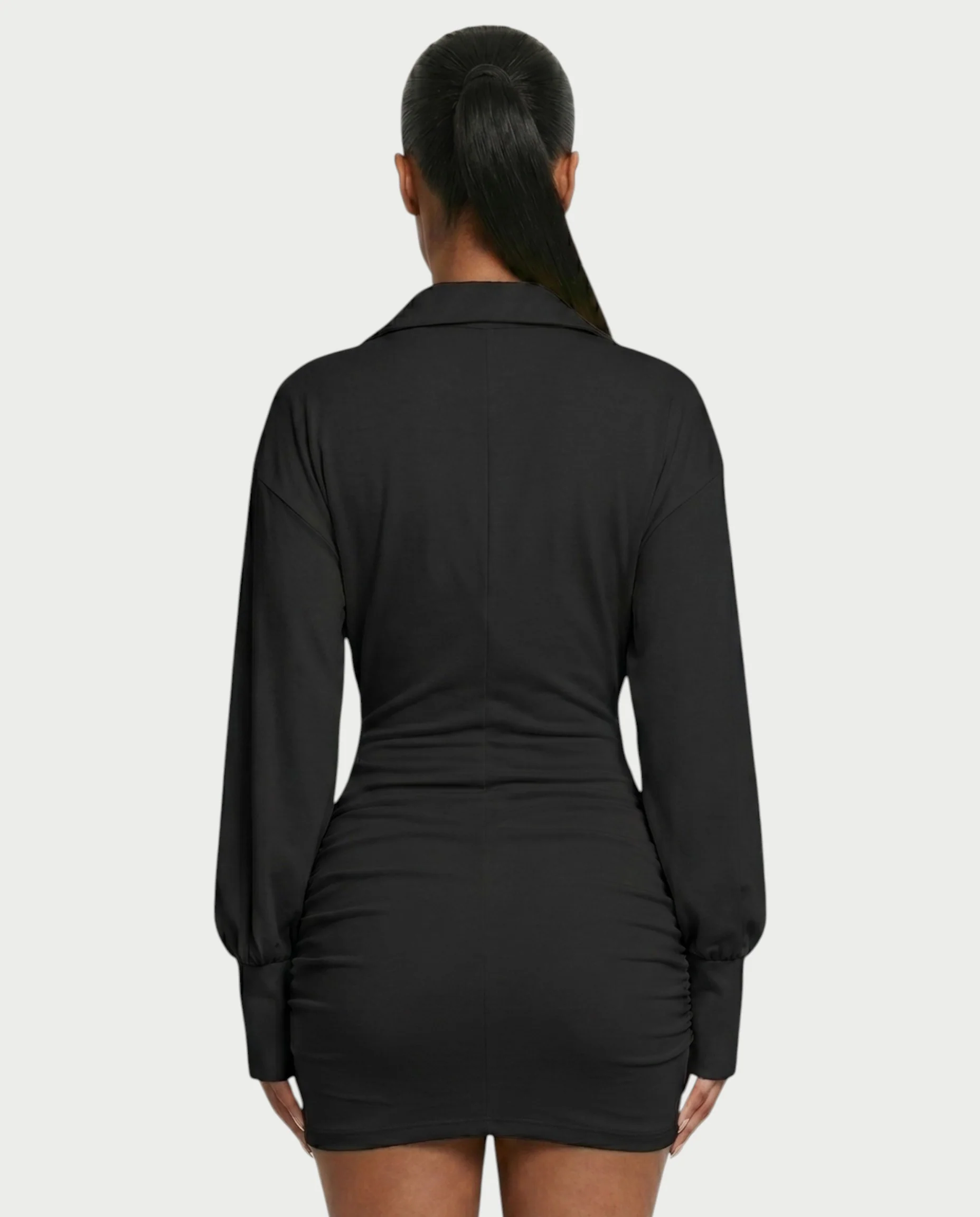 ALMINA Ruched Wrap Shirt Bodycon Mini Dress - Image 15