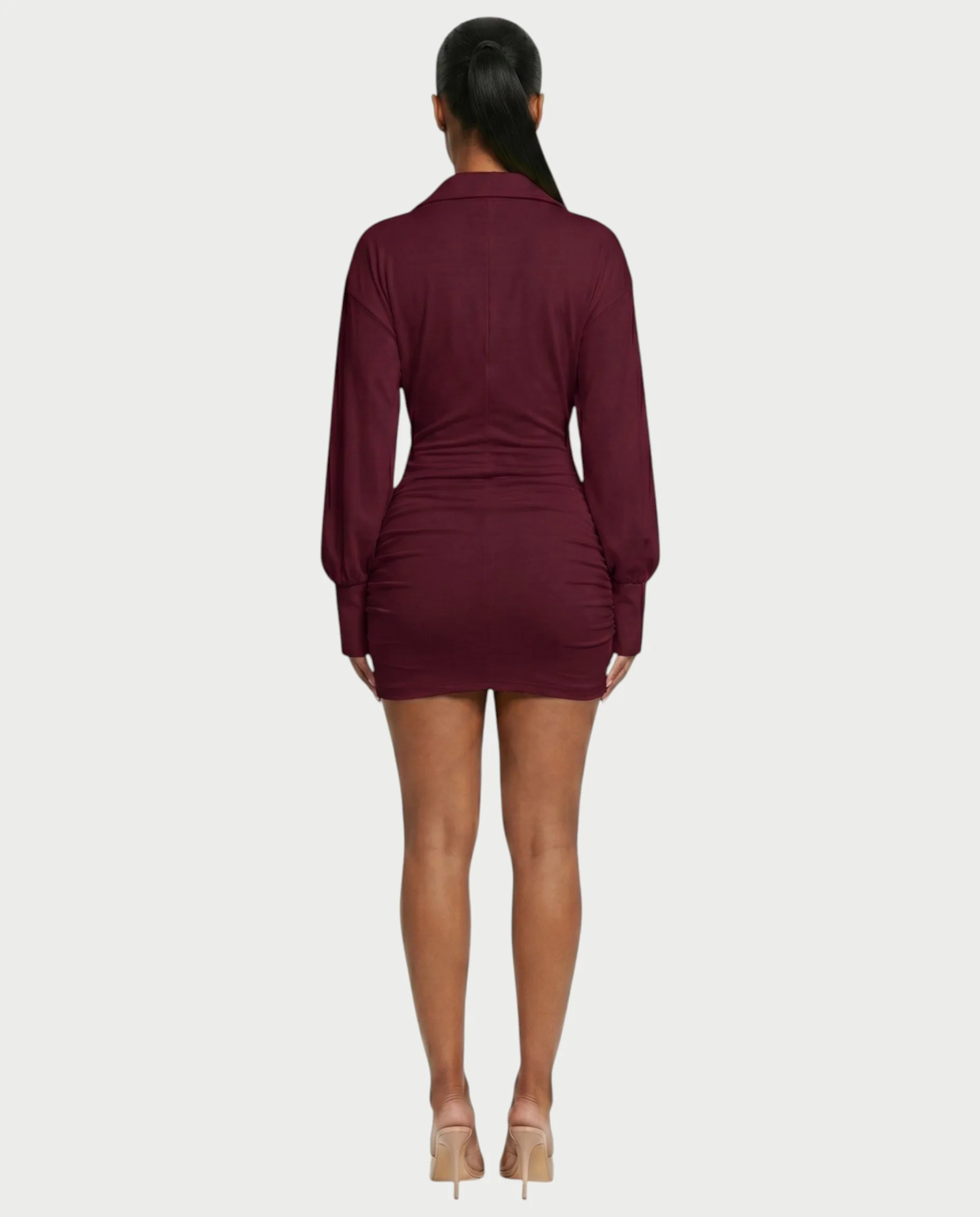 ALMINA Ruched Wrap Shirt Bodycon Mini Dress - Image 17