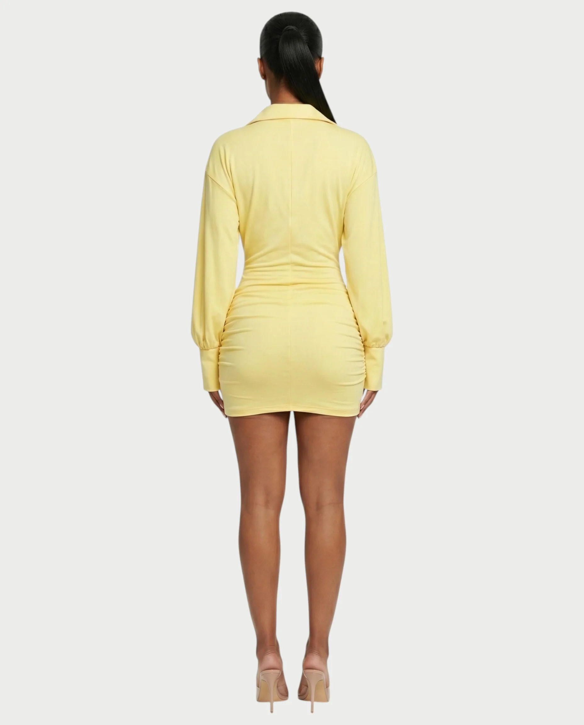 ALMINA Ruched Wrap Shirt Bodycon Mini Dress - Image 2