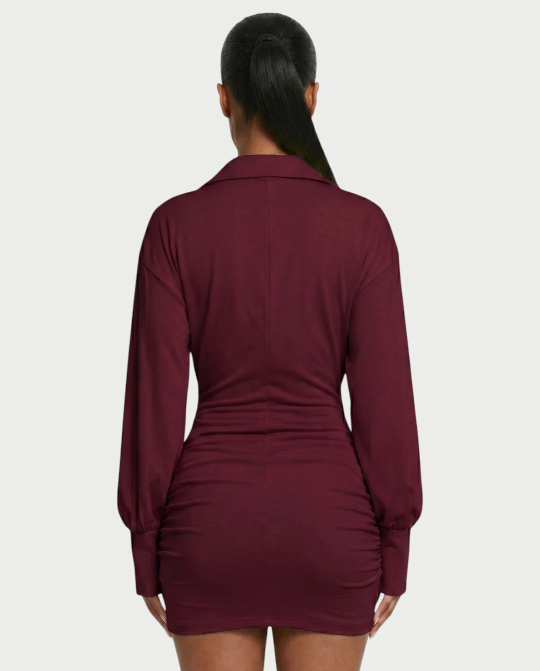 ALMINA Ruched Wrap Shirt Bodycon Mini Dress - Image 20
