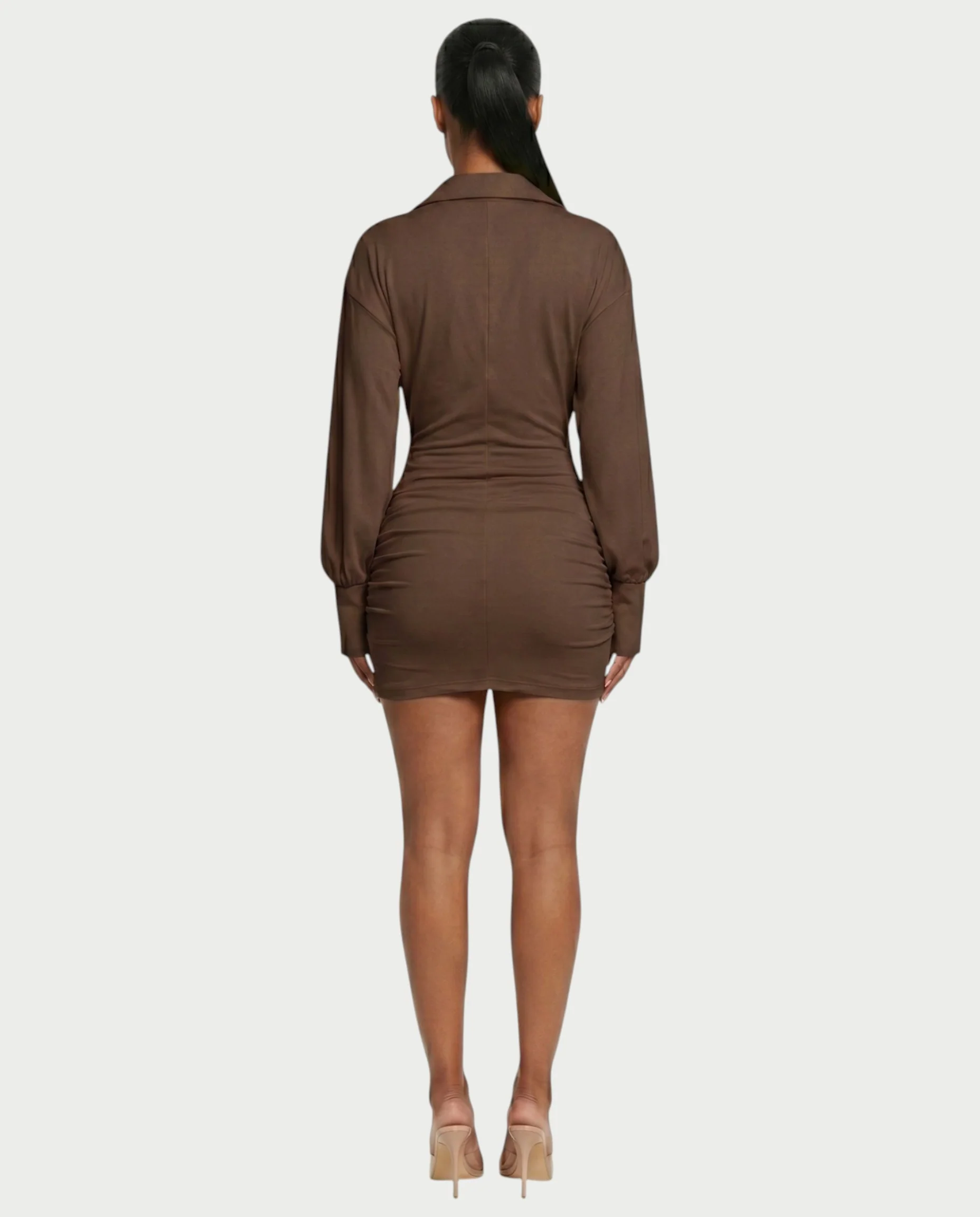 ALMINA Ruched Wrap Shirt Bodycon Mini Dress - Image 22