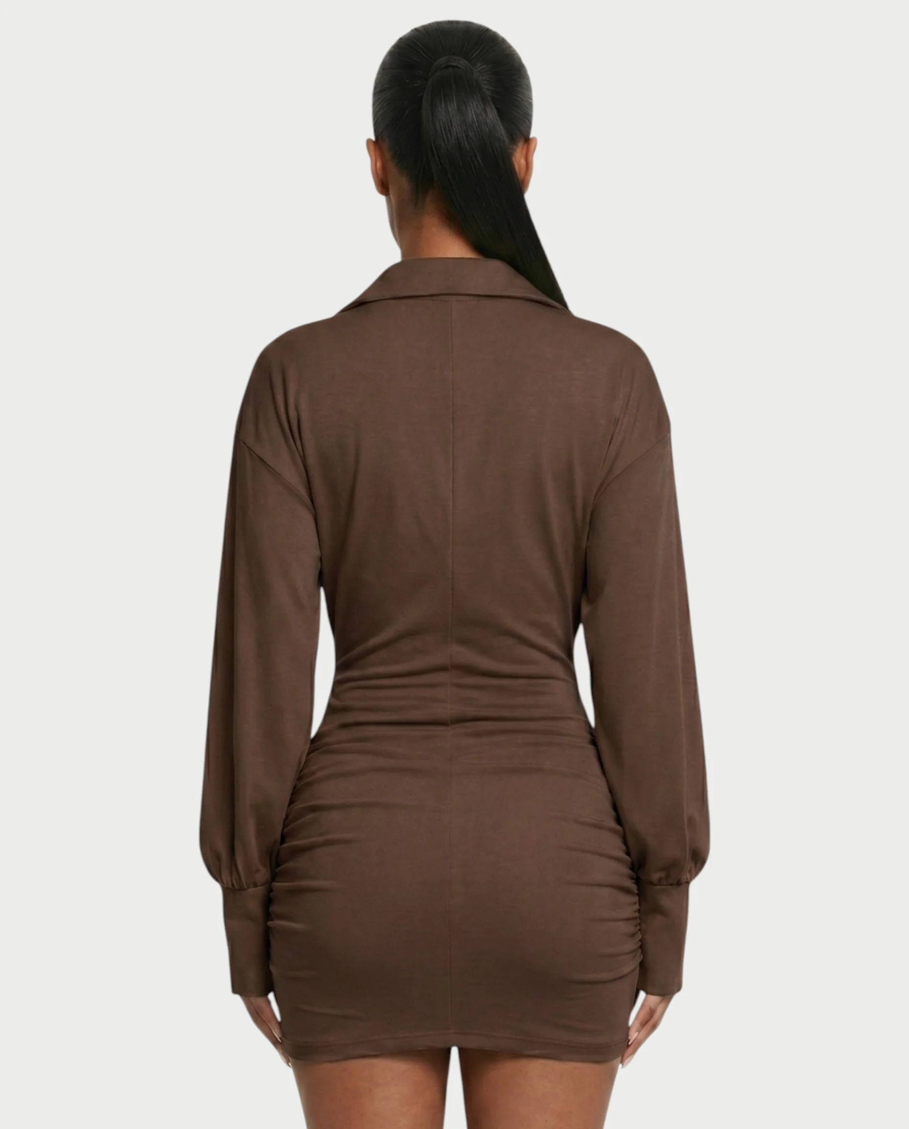 ALMINA Ruched Wrap Shirt Bodycon Mini Dress - Image 25