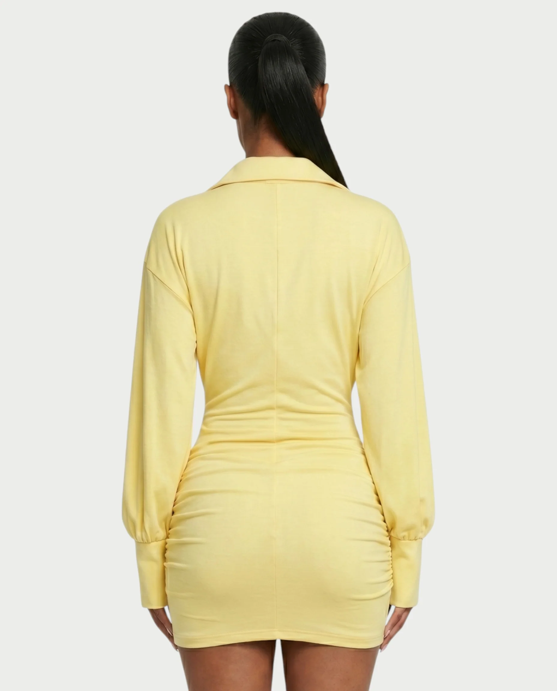 ALMINA Ruched Wrap Shirt Bodycon Mini Dress - Image 5