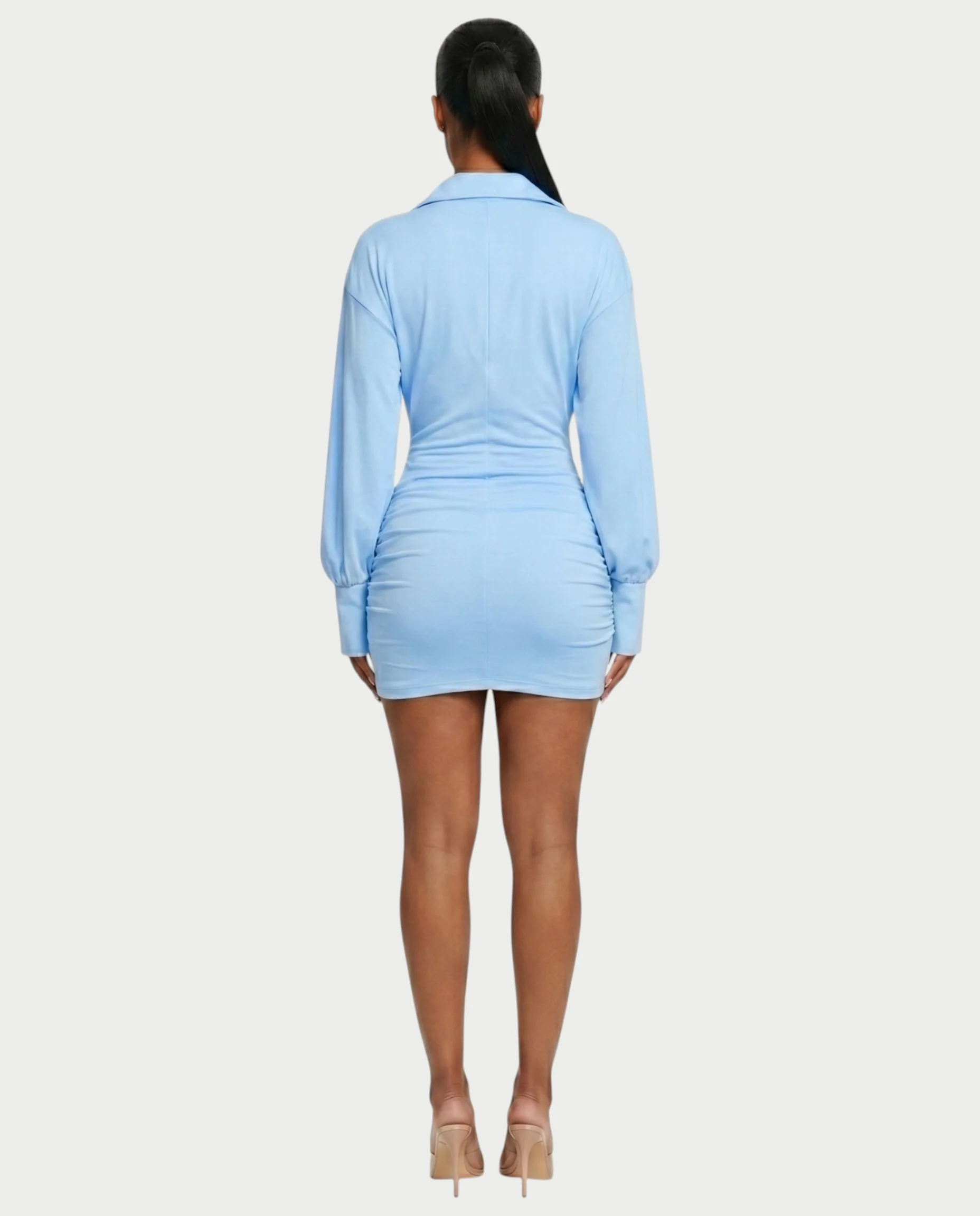 ALMINA Ruched Wrap Shirt Bodycon Mini Dress - Image 7