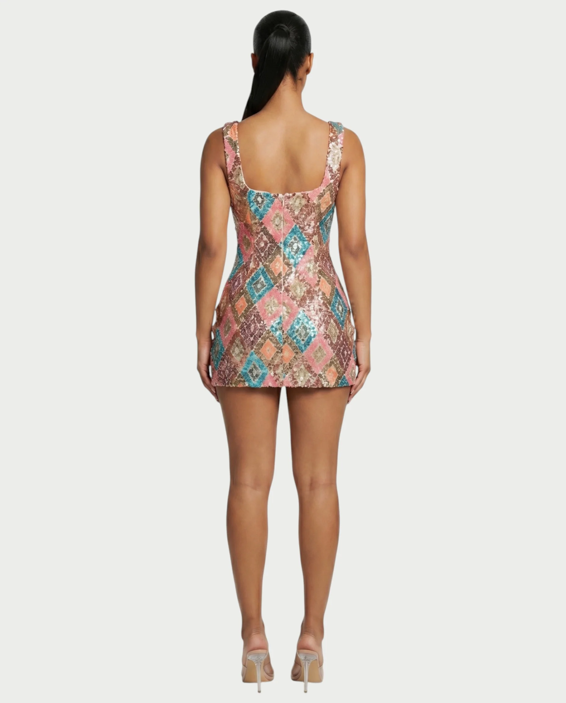 ALMIYA Pink Sequin Diamond Bodycon Mini Dress - Image 2