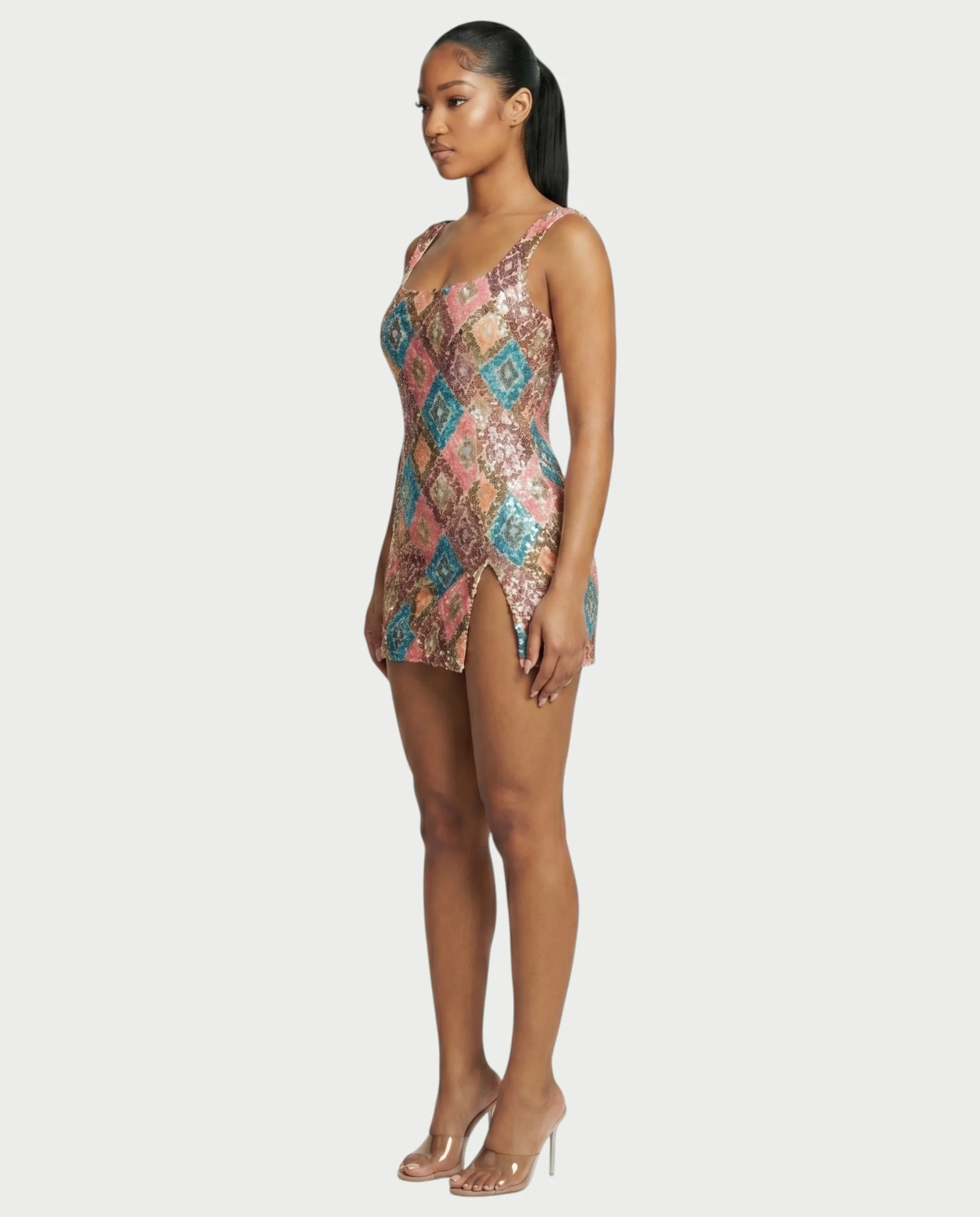 ALMIYA Pink Sequin Diamond Bodycon Mini Dress - Image 3