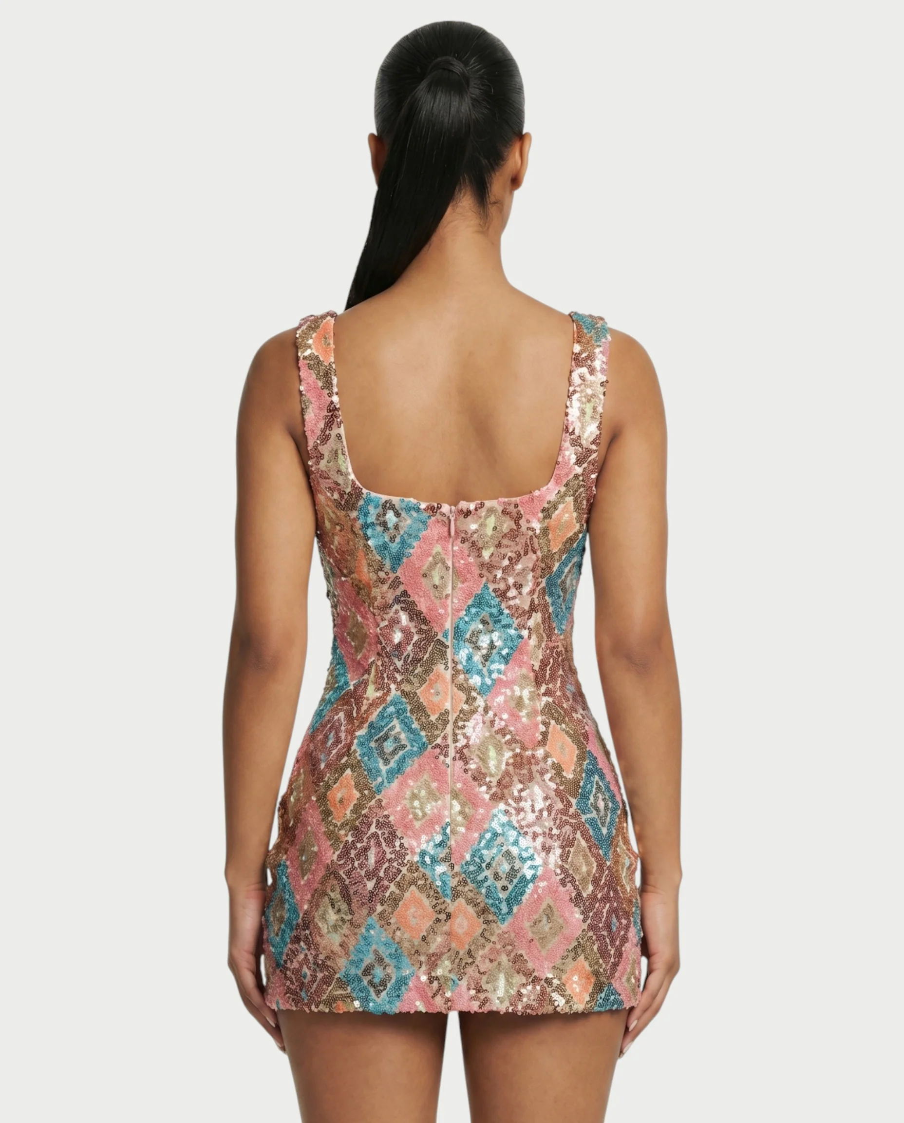 ALMIYA Pink Sequin Diamond Bodycon Mini Dress - Image 5