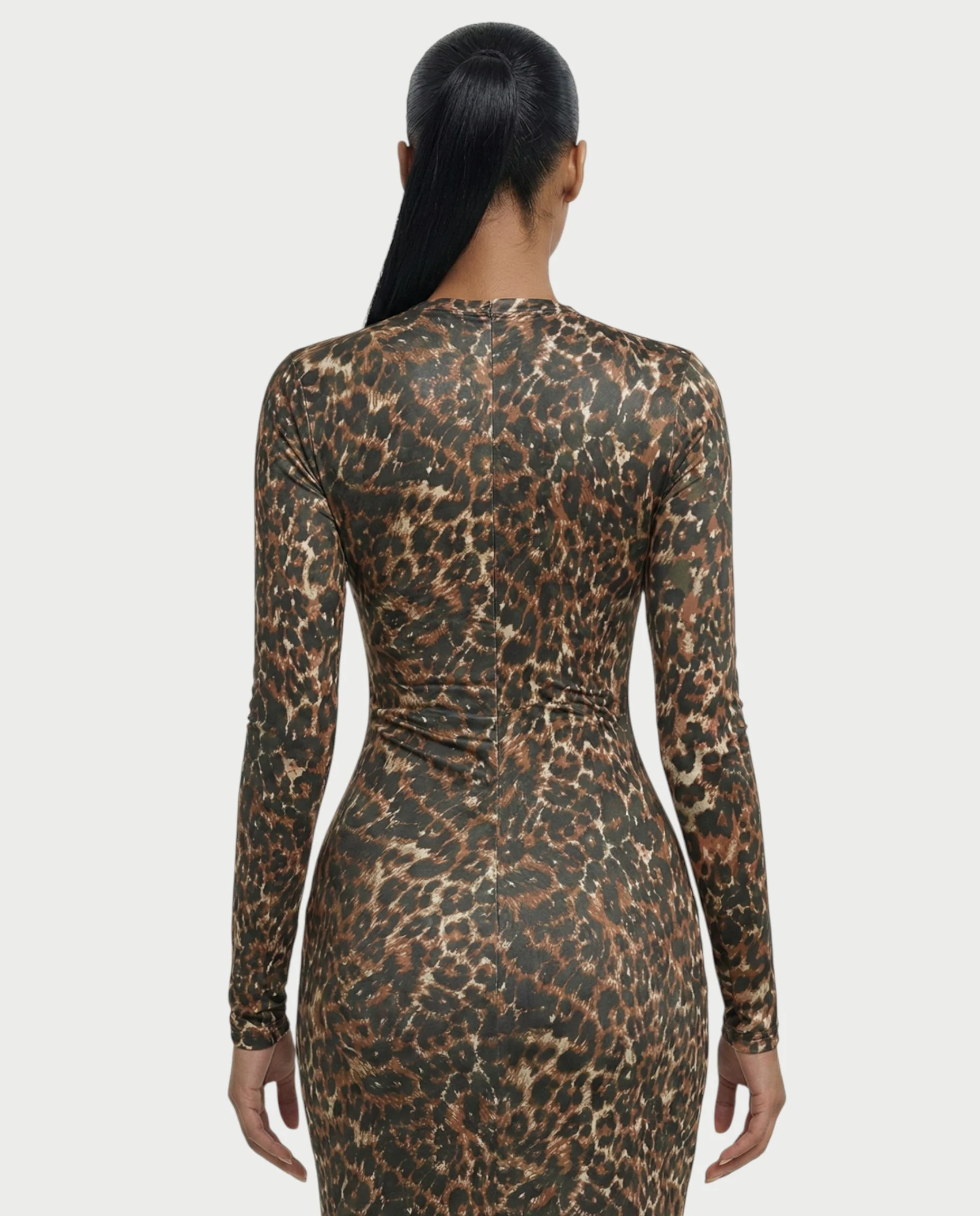 ALONA Leopard Pleated Long Sleeve Midi Dress - Image 5