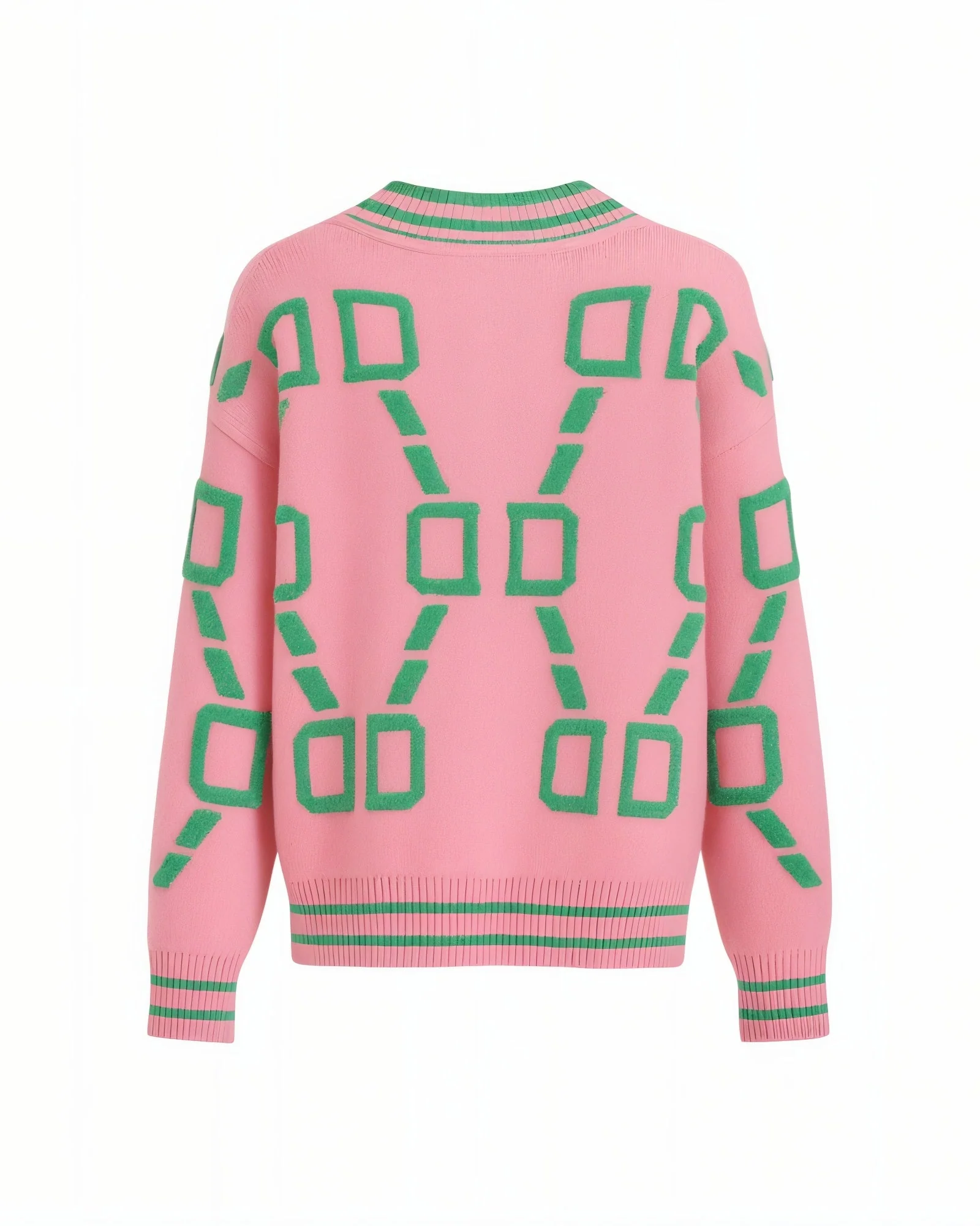 ALYA Geometric Jacquard Button-Up Knit Cardigan - Image 10