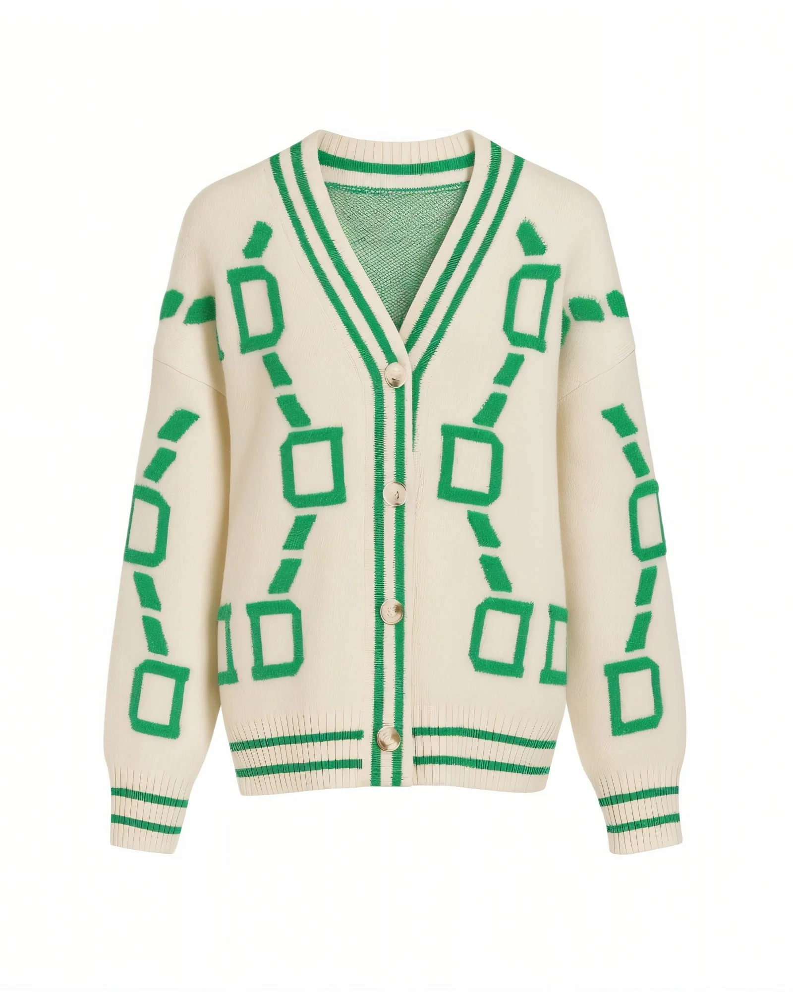 ALYA Geometric Jacquard Button-Up Knit Cardigan - Image 5