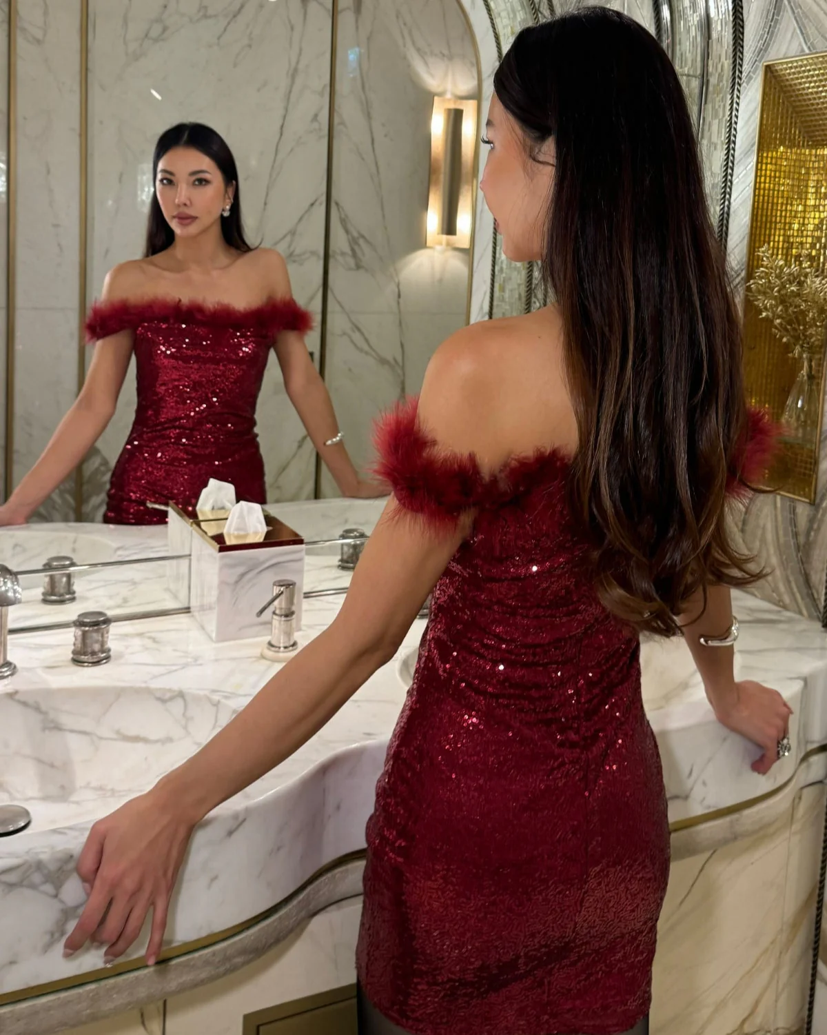 AMARA Sequin Mini Dress With Feather Trim - Image 6