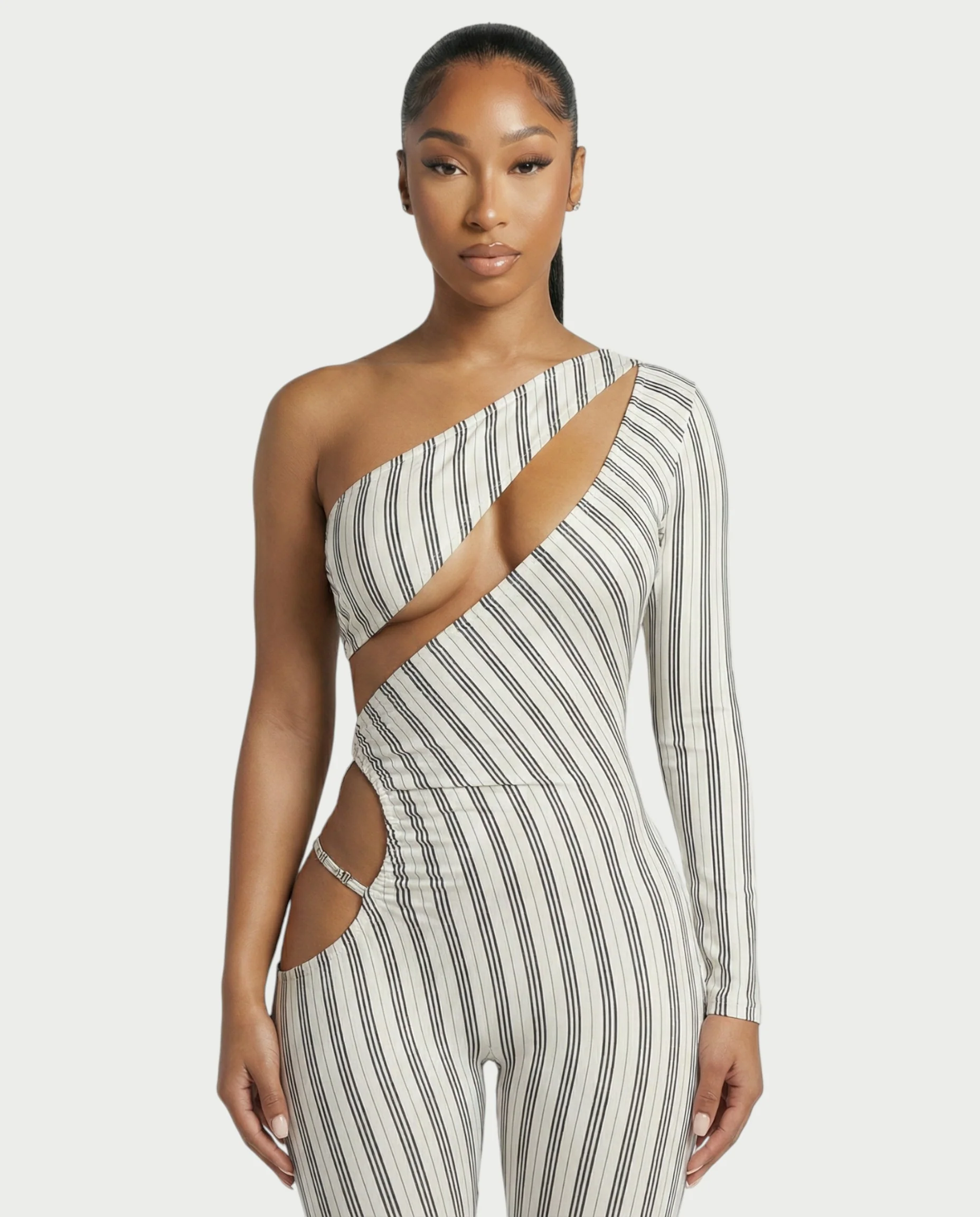 AMBER Asymmetric Striped Cut-Out Jumpsuit - Image 4