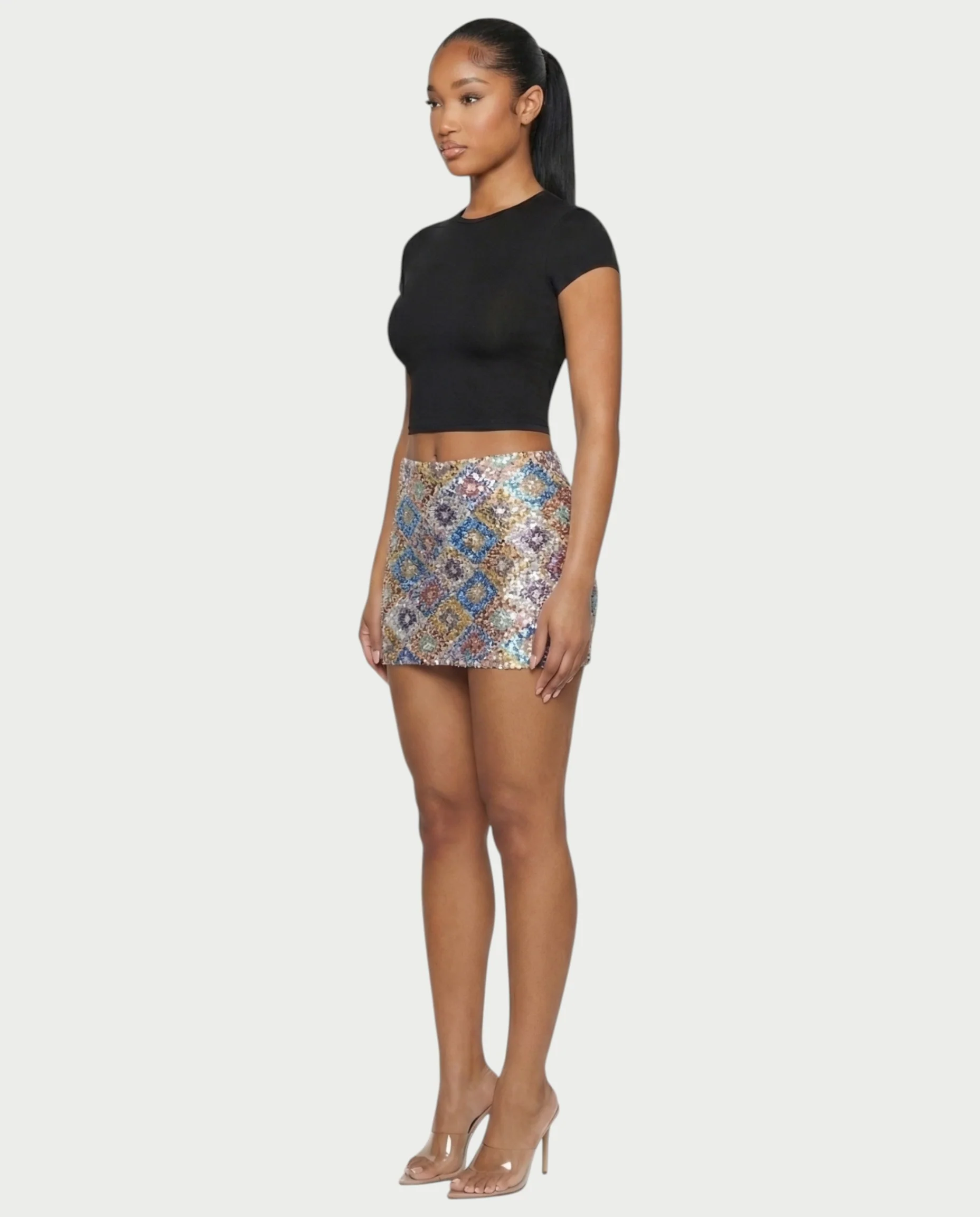 AMERA Sequin Diamond Pattern Mini Skirt - Image 18