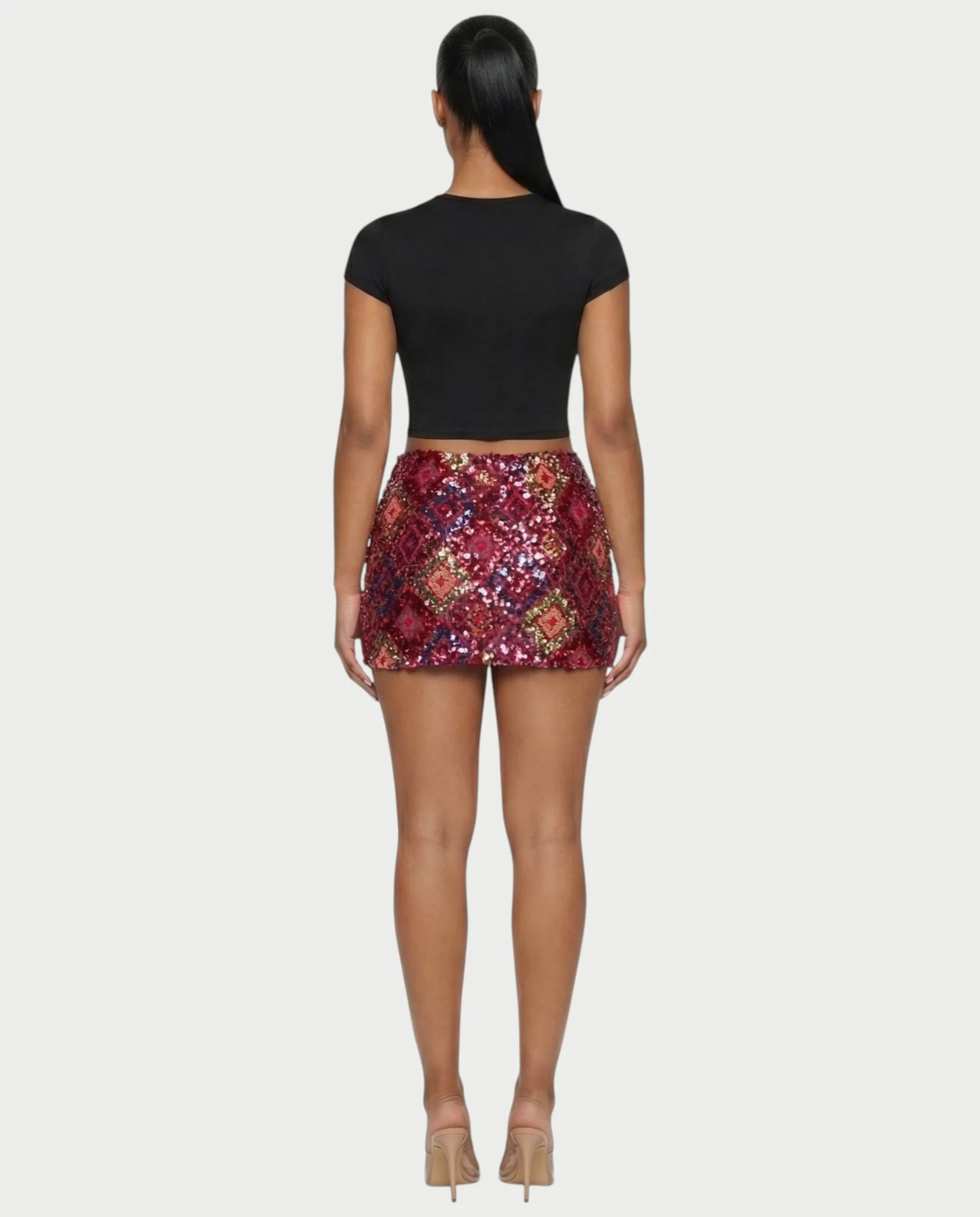 AMERA Sequin Diamond Pattern Mini Skirt - Image 25