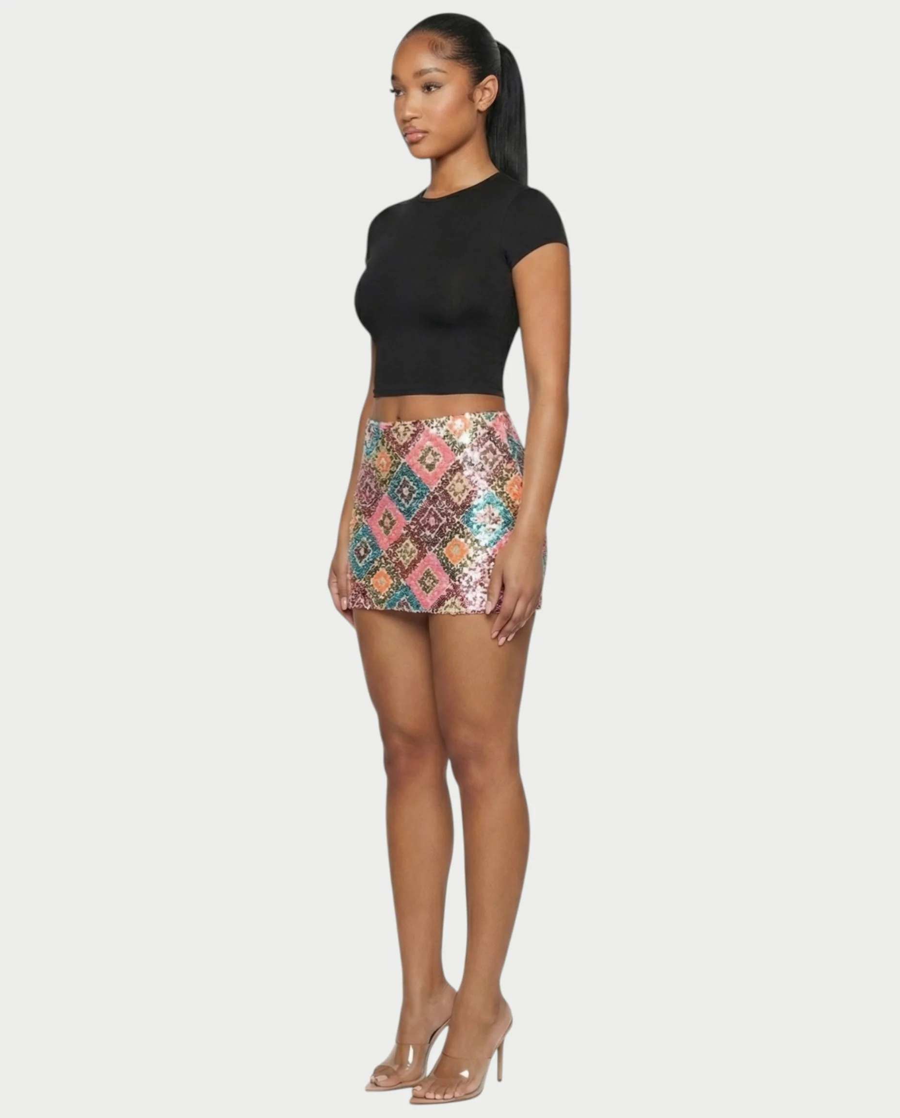 AMERA Sequin Diamond Pattern Mini Skirt - Image 3