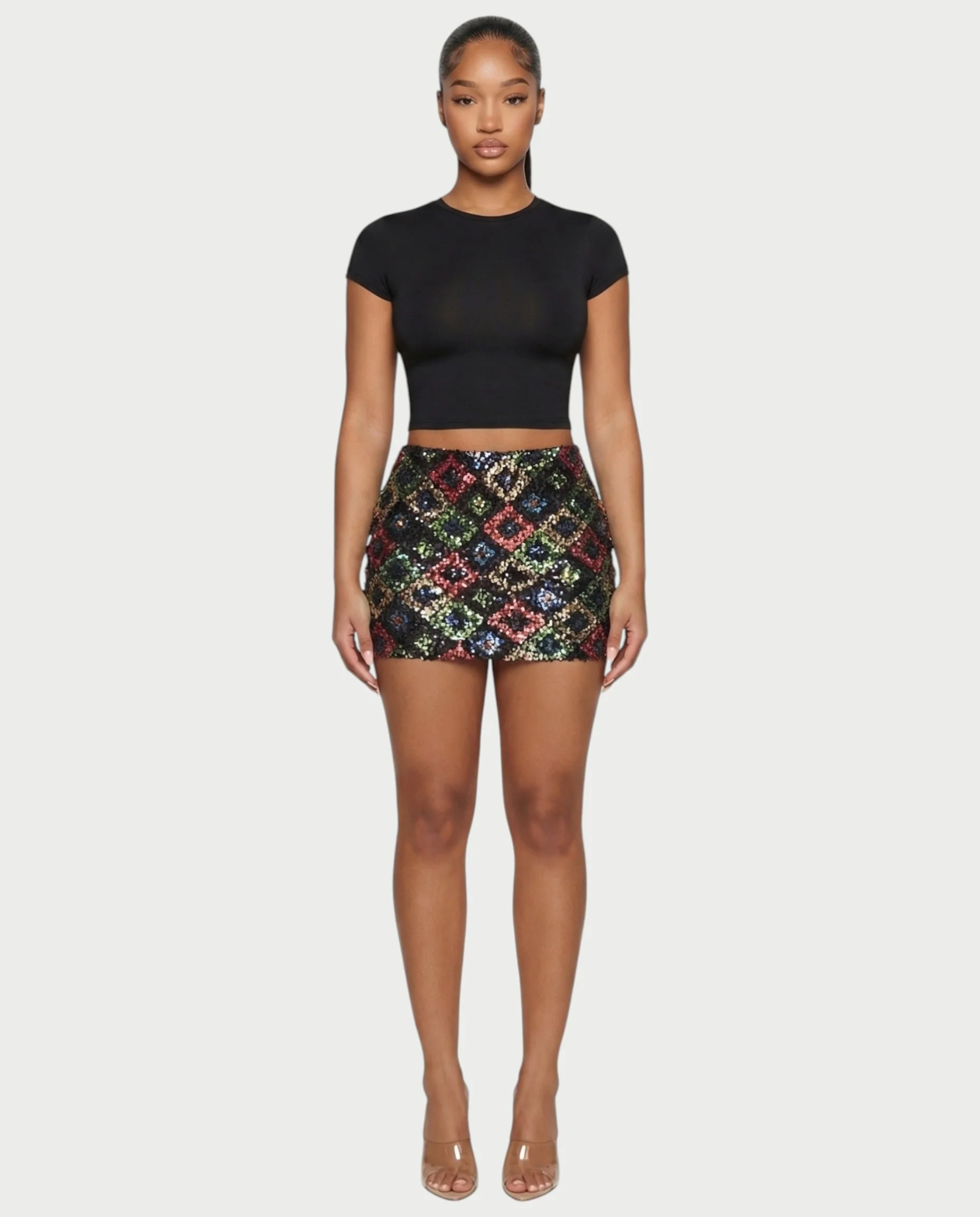 AMERA Sequin Diamond Pattern Mini Skirt - Image 33