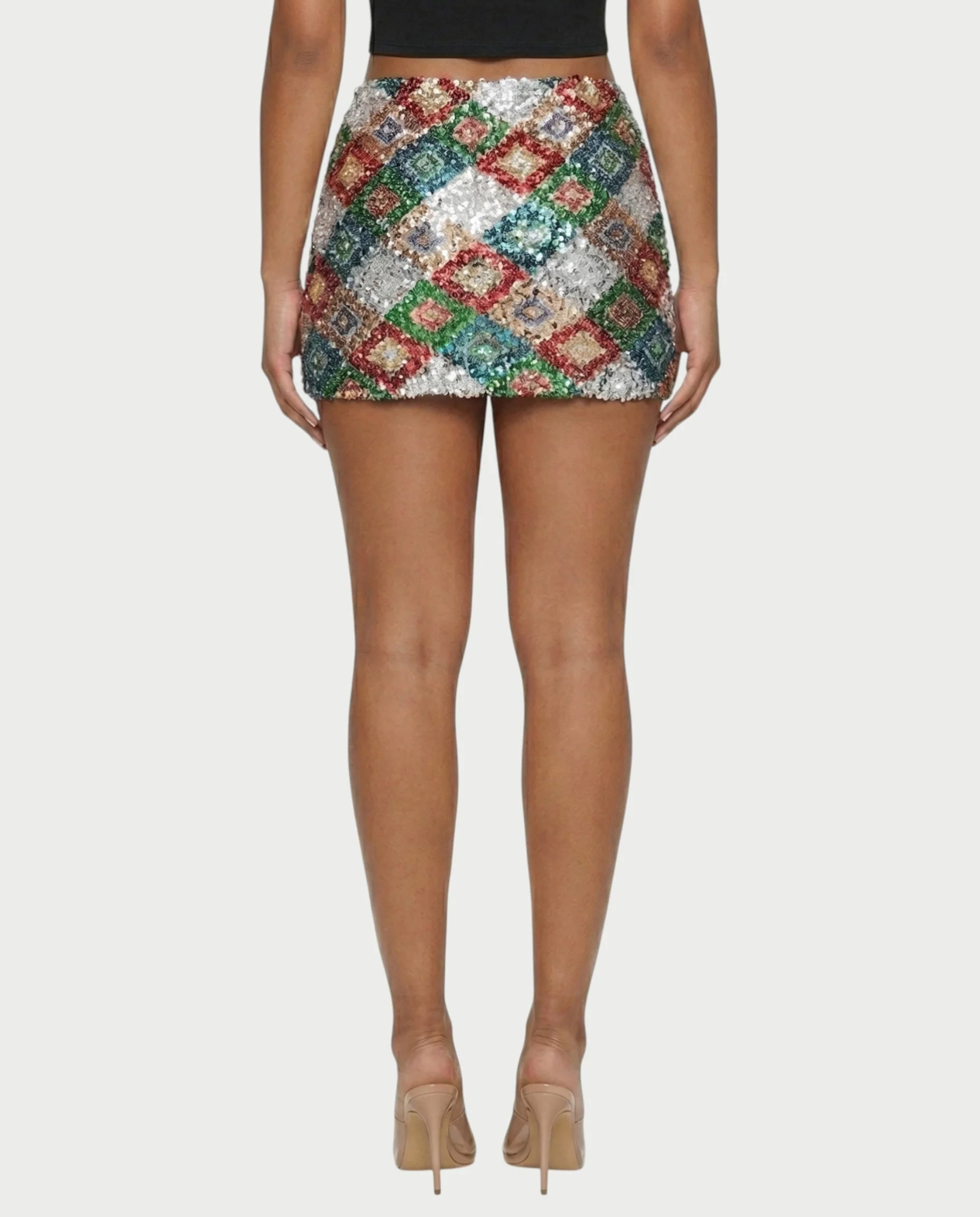 AMERA Sequin Diamond Pattern Mini Skirt - Image 37
